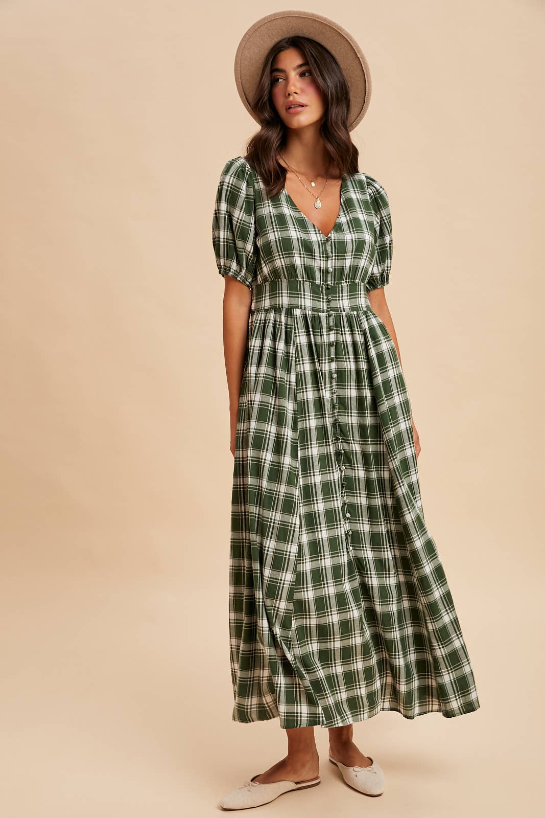 PLAID BUTTON DOWN MAXI DRESS