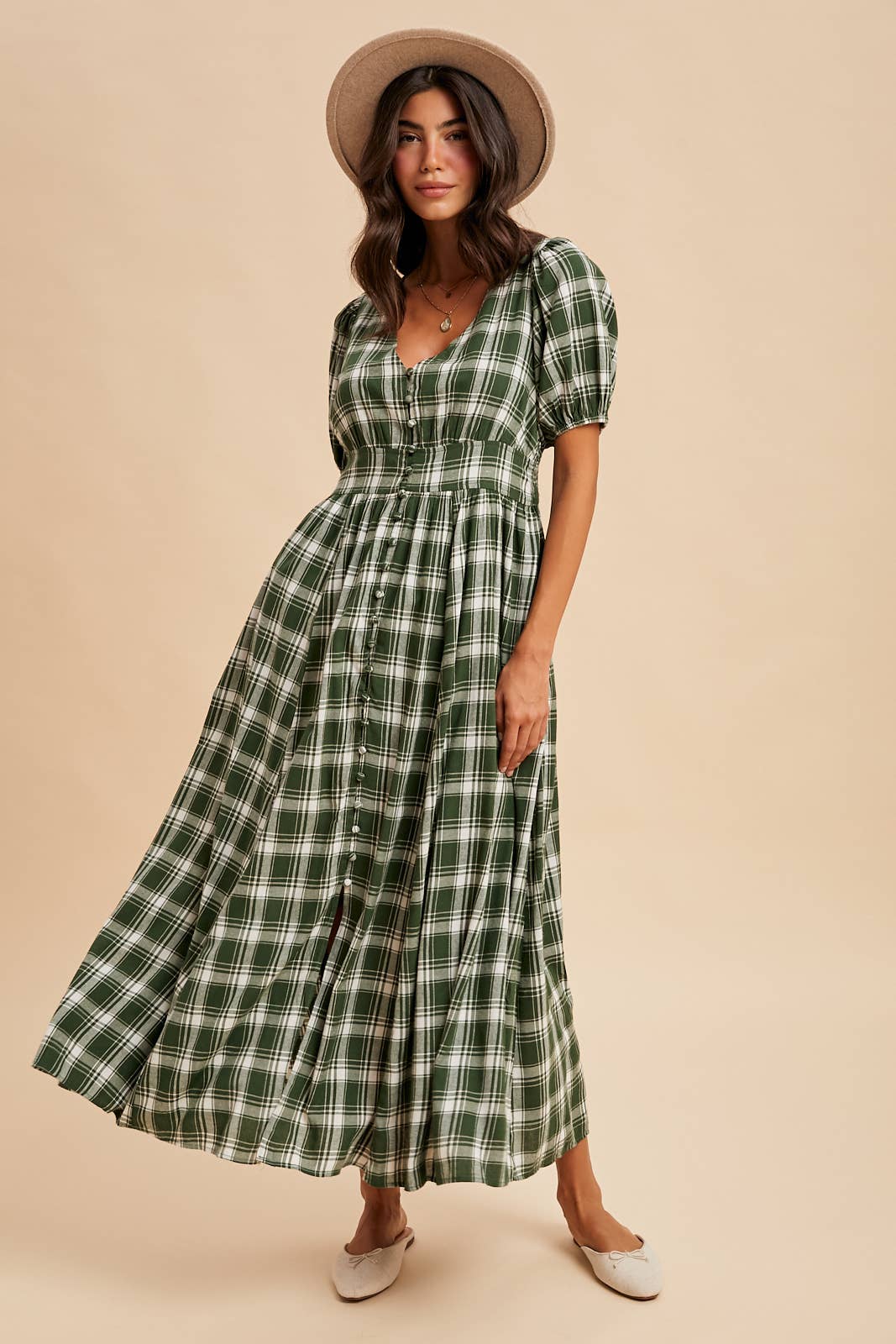 PLAID BUTTON DOWN MAXI DRESS