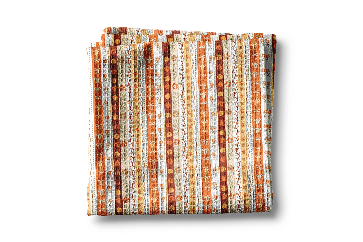 Fall Floral Stripe Blue Pumpkin Coastal Kitchen Towel Waffle