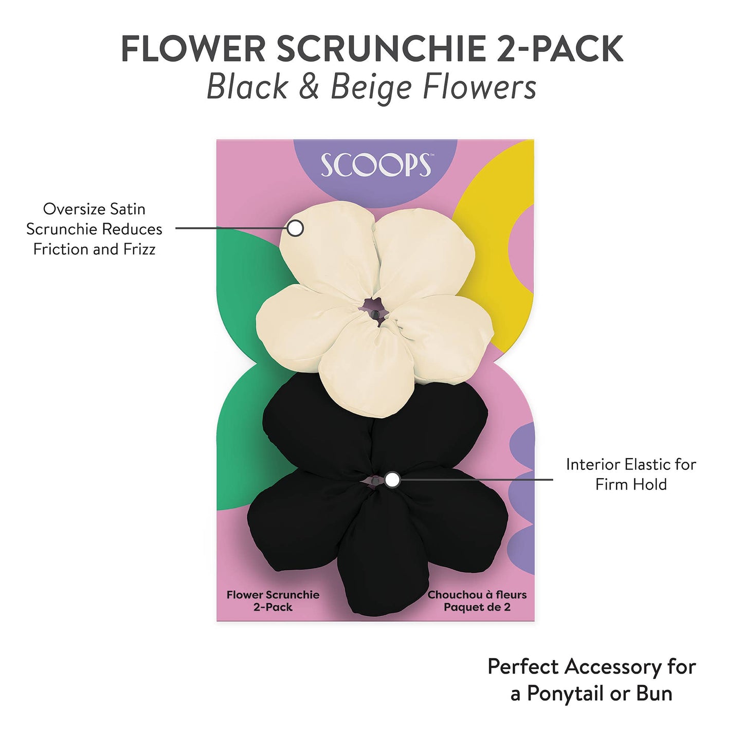 Black & Beige Flowers Flower Scrunchie 2-Pack