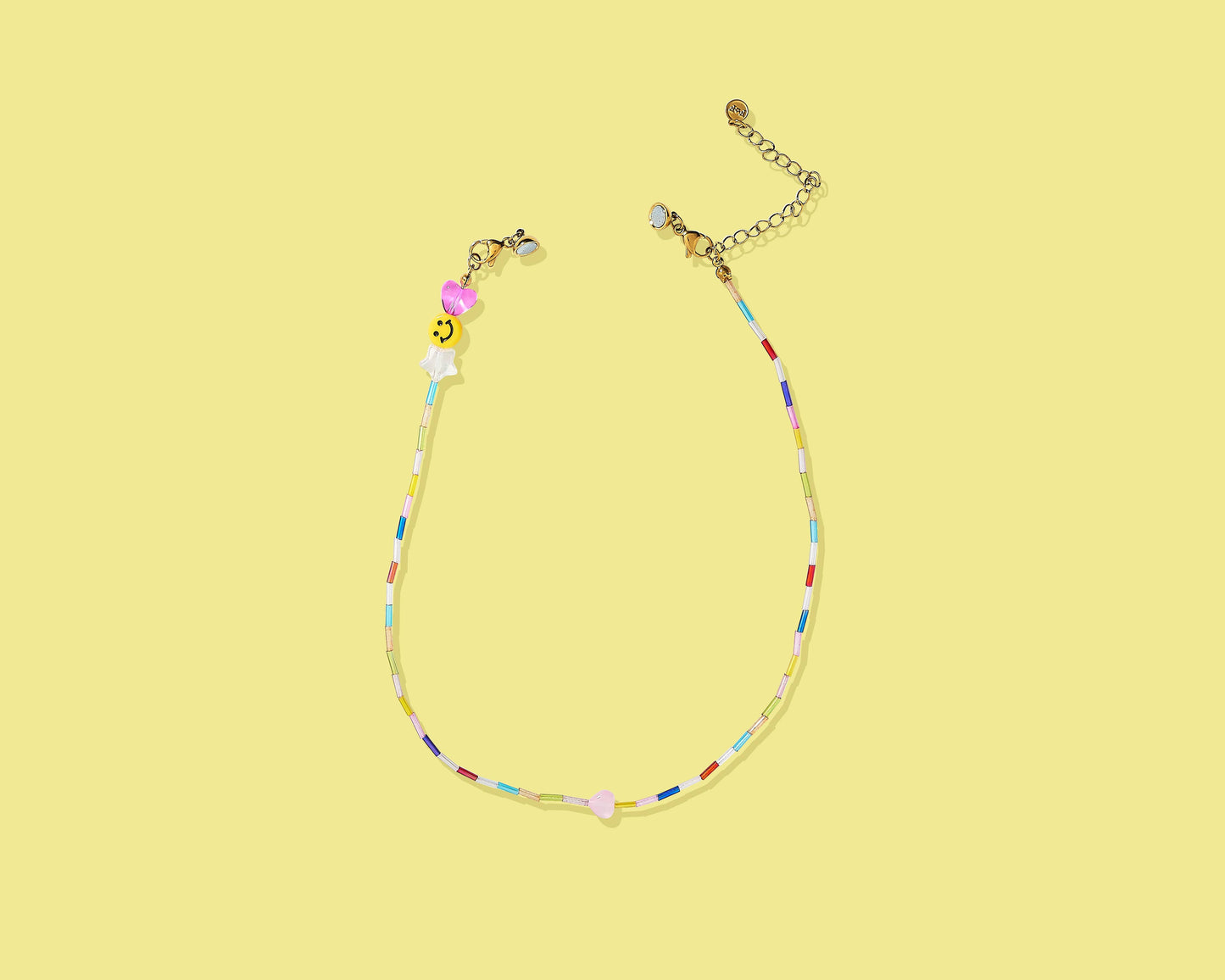 Beaded Necklace - Multi-Color w/Pink Heart - Allie