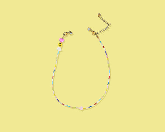 Beaded Necklace - Multi-Color w/Pink Heart - Allie