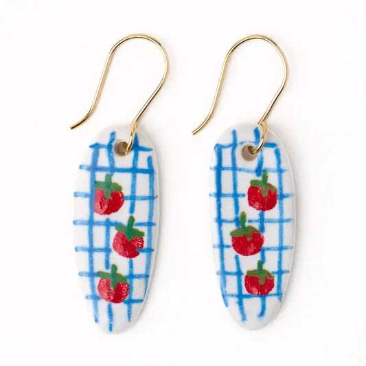 Danielle oval ceramic earrings with tomatoes blue
