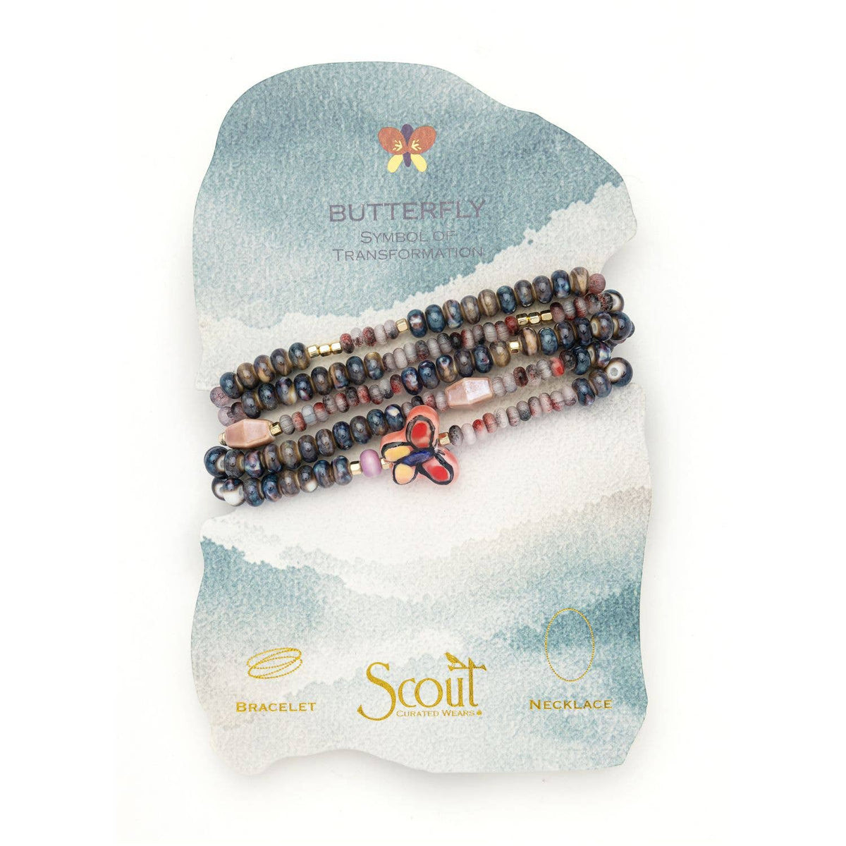 Ceramic Bead Wrap Bracelet/Necklace - Transformation/Butterf