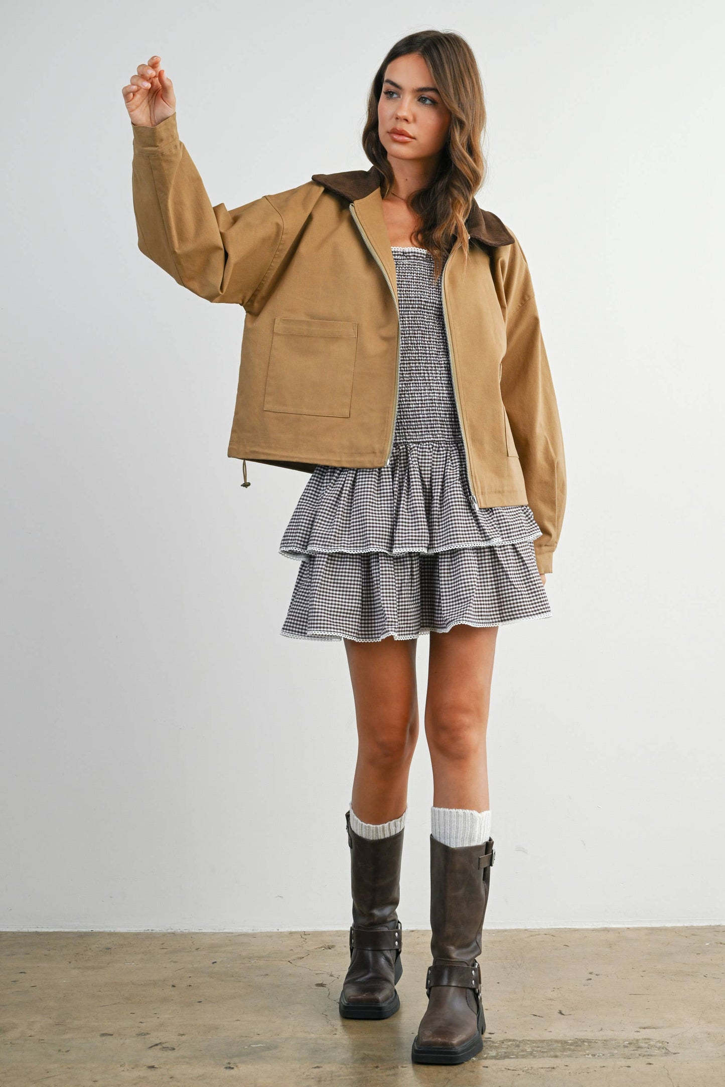 Collared Zip-Up Drawstring Jacket