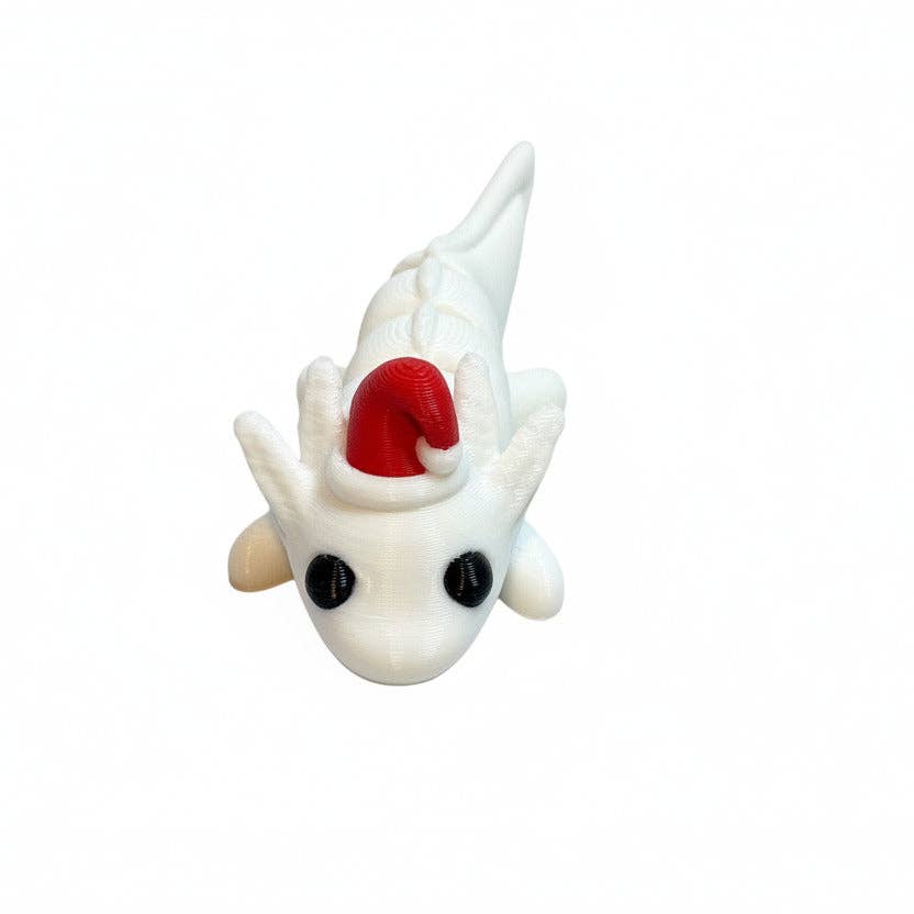 Santa Hat Axolotl (White) • Mini 3D Printed Articulated Animal • Flexi Animals • Christmas • Pocket Pets • Pocket Pals • Desk Pets [#6]