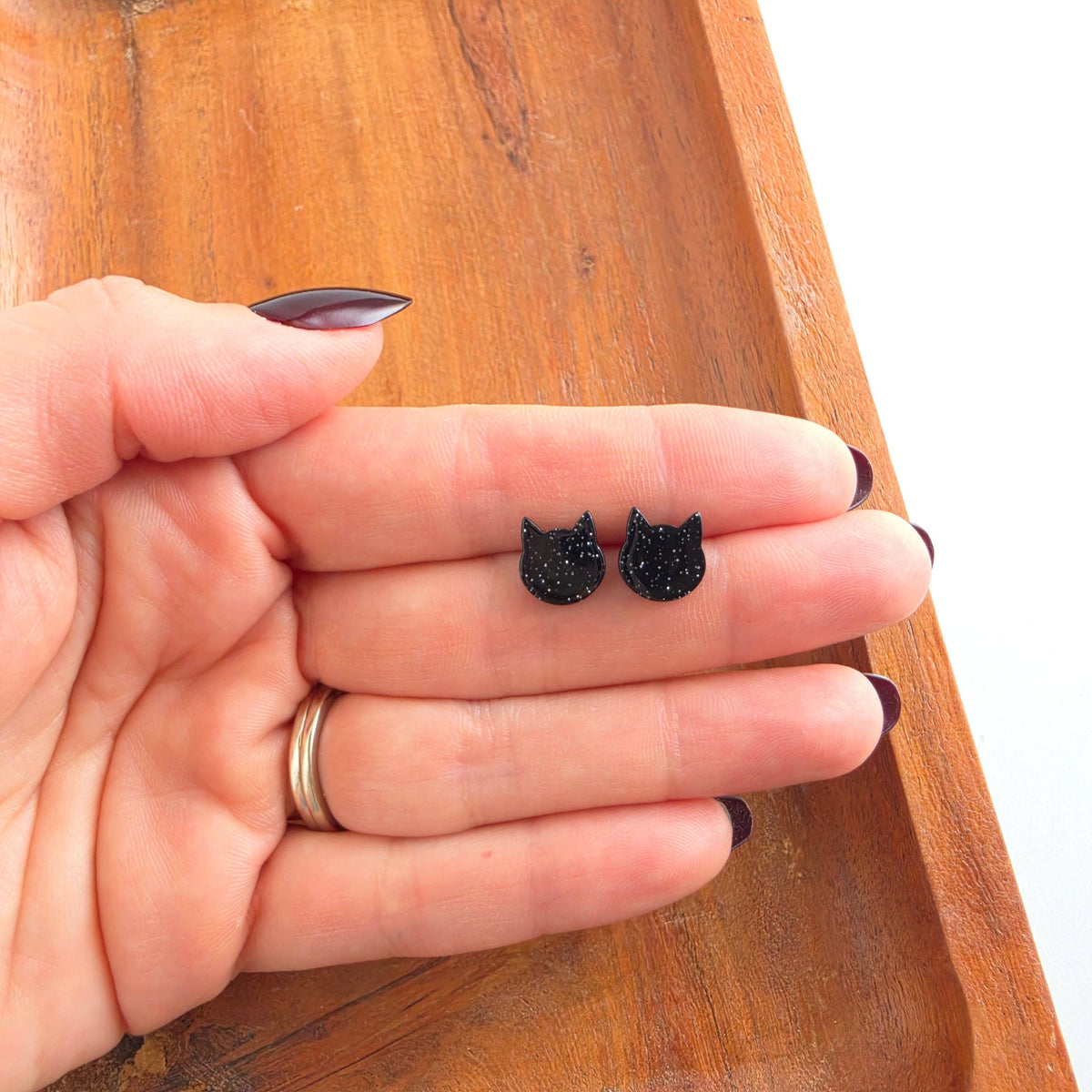 Dainty Cat Studs - Black Glitter // Halloween, Fall, Earring