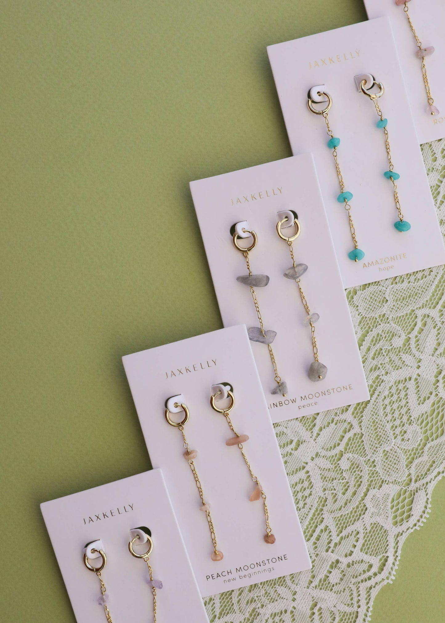 Raw Gemstone Chain Drop Earring - Amazonite