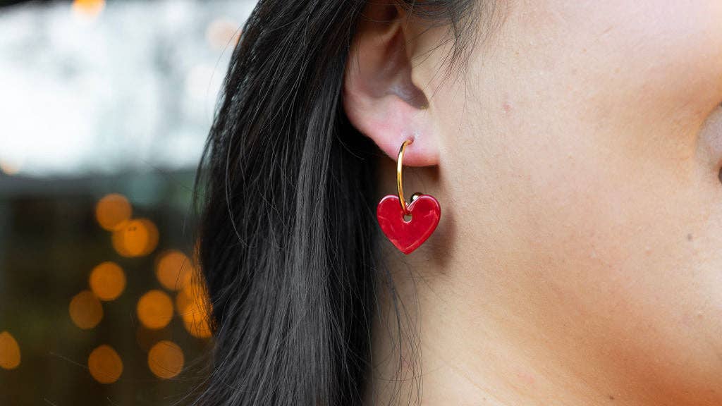 Sweetheart Hoops - Red // Valentine's Day Earrings, Jewelry