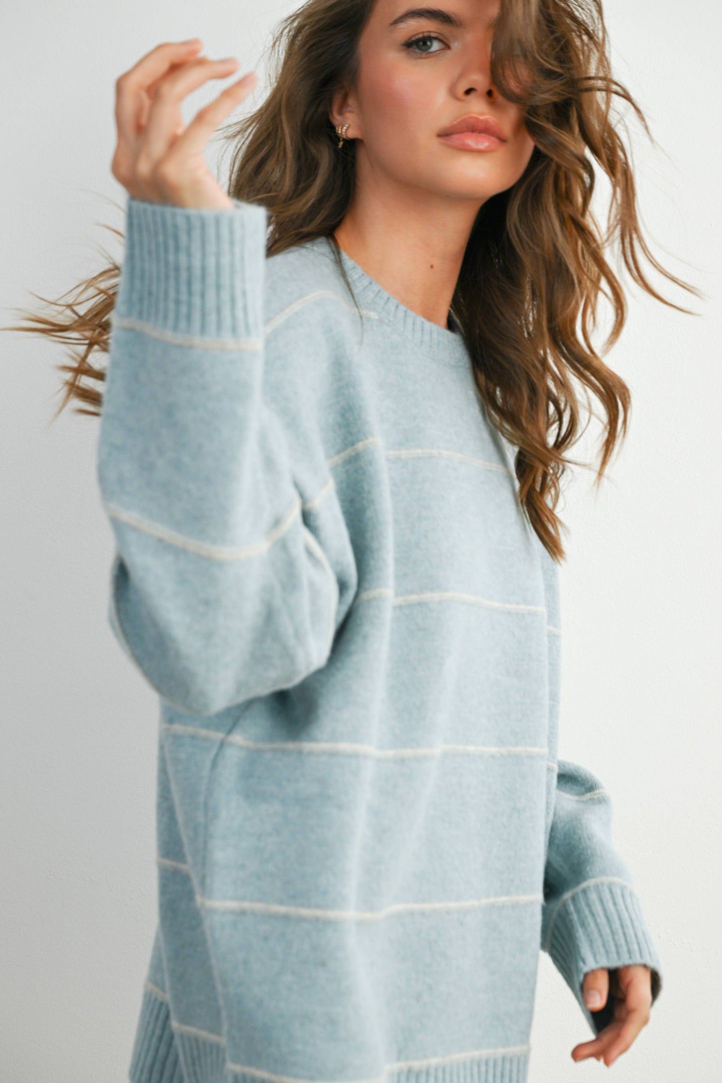 Striped Pattern Drop Shoulder Sweater