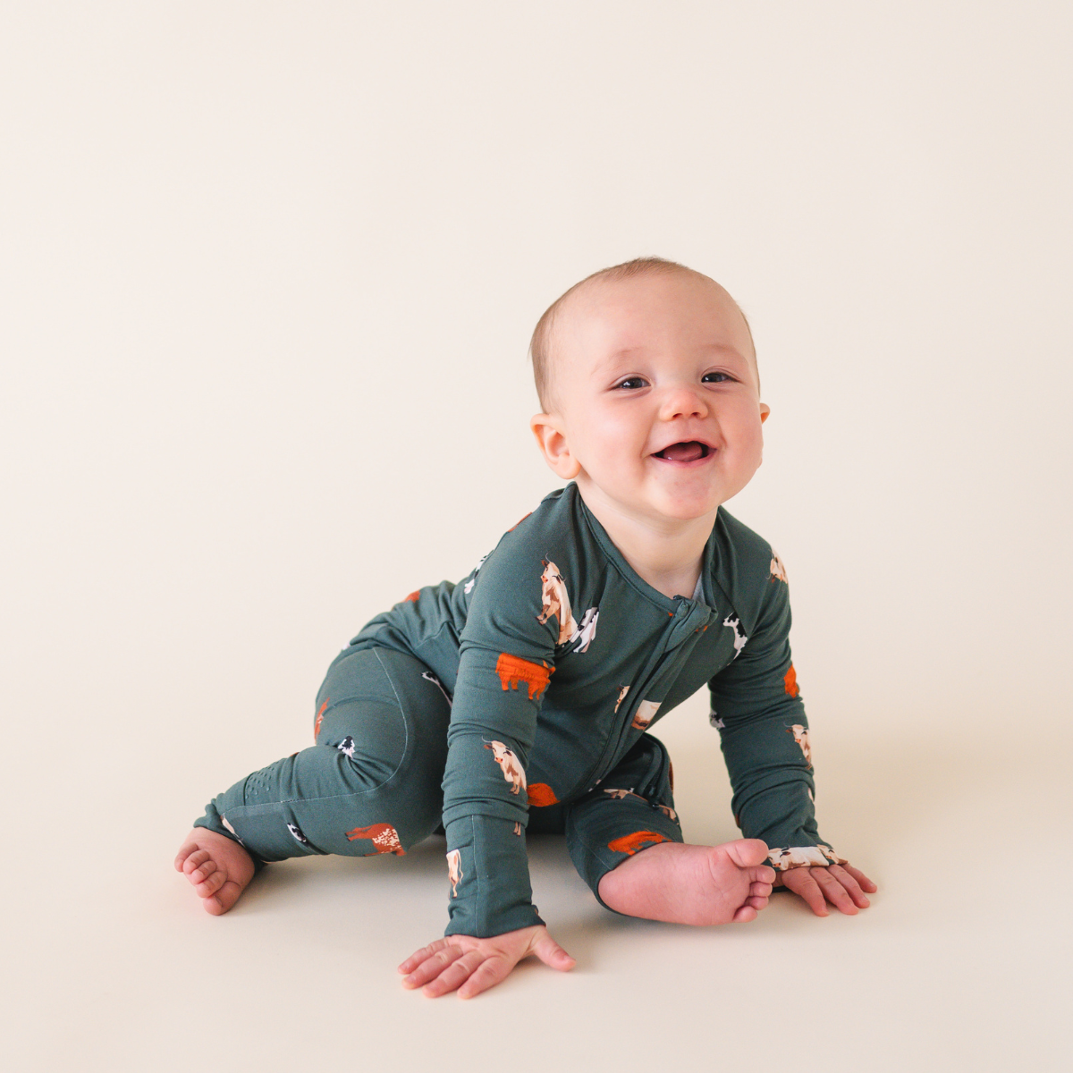 Bamboo 2-Way Convertible Zip Romper - Green Cow (0-24m)