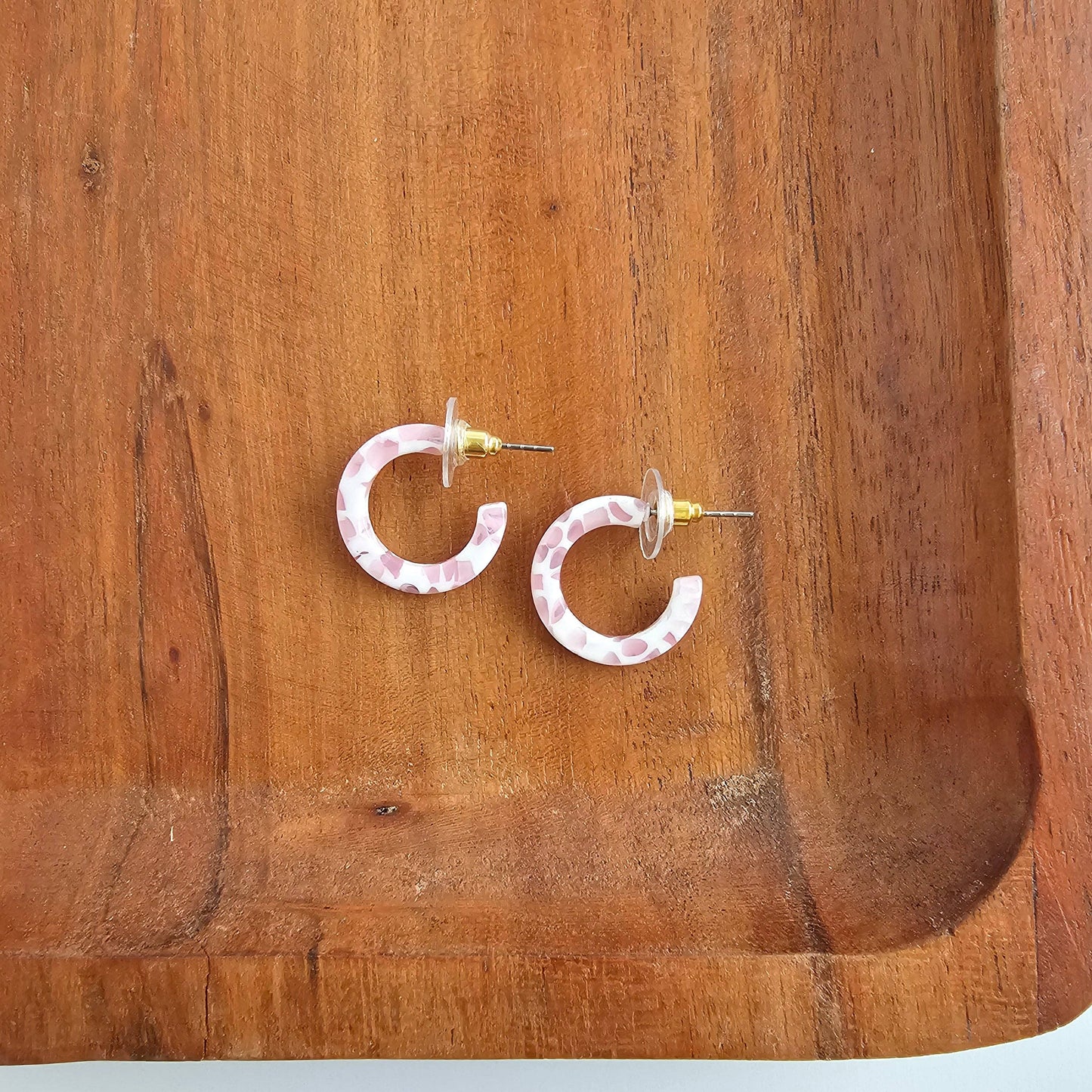 Micro Cam Mini Hoops - Powder Pink Dot // Easter Jewelry