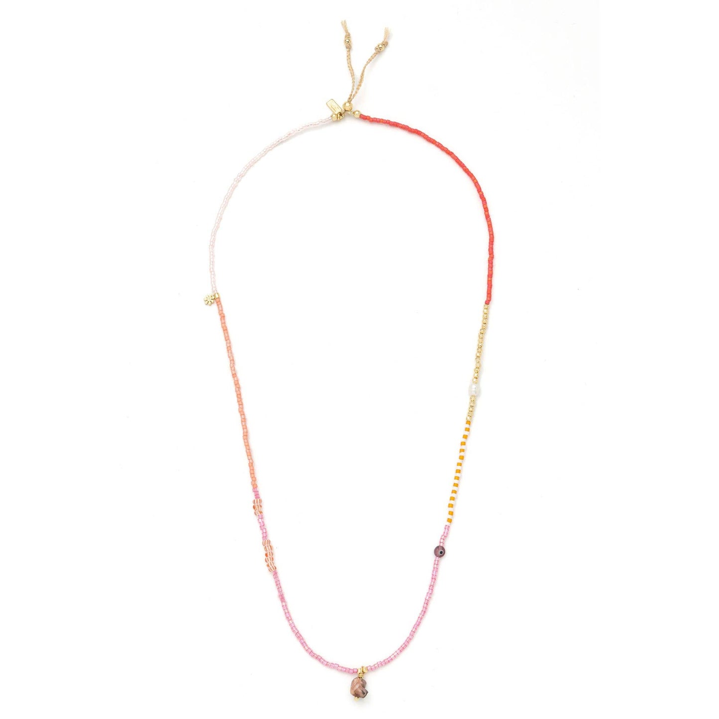 Mixed Media Wrap Bracelet/Necklace - Love/Rhodocrosite/Gold