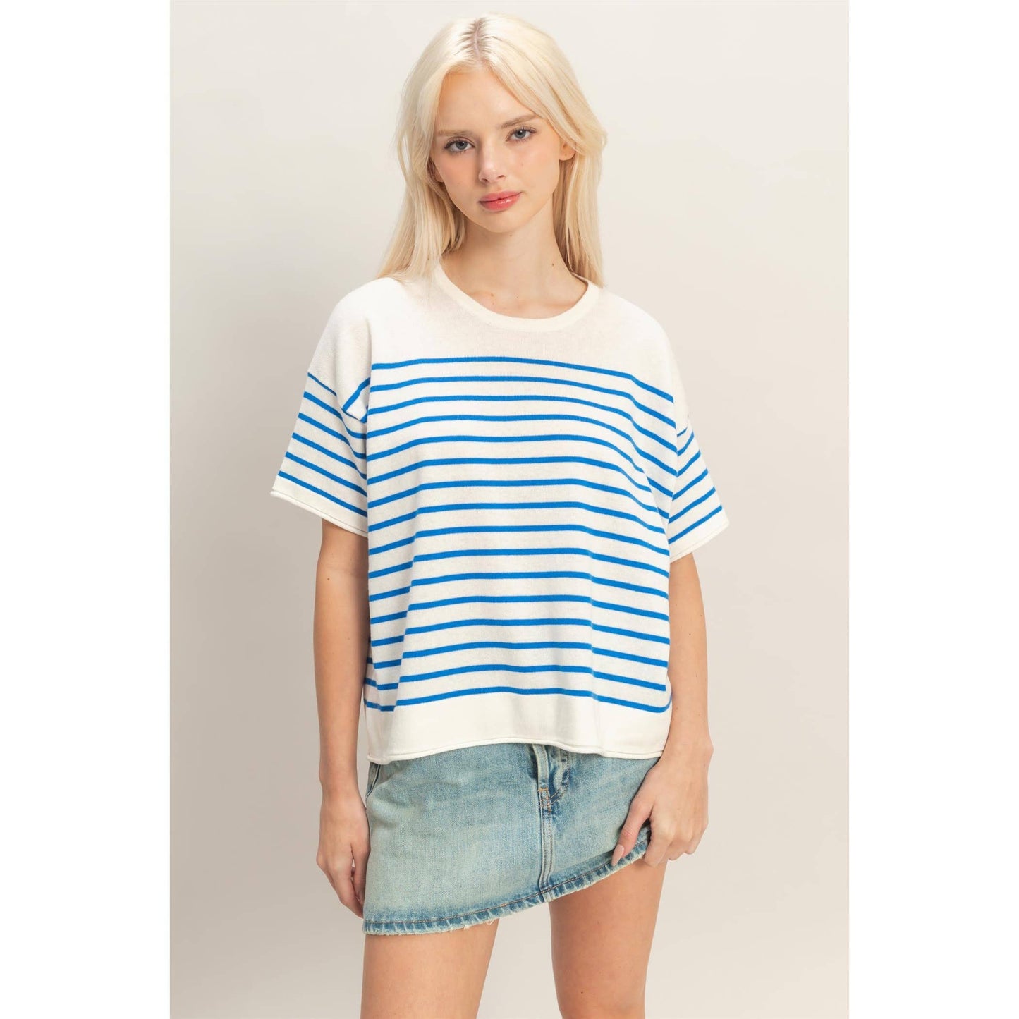 Striped Short Sleeve Knit Top