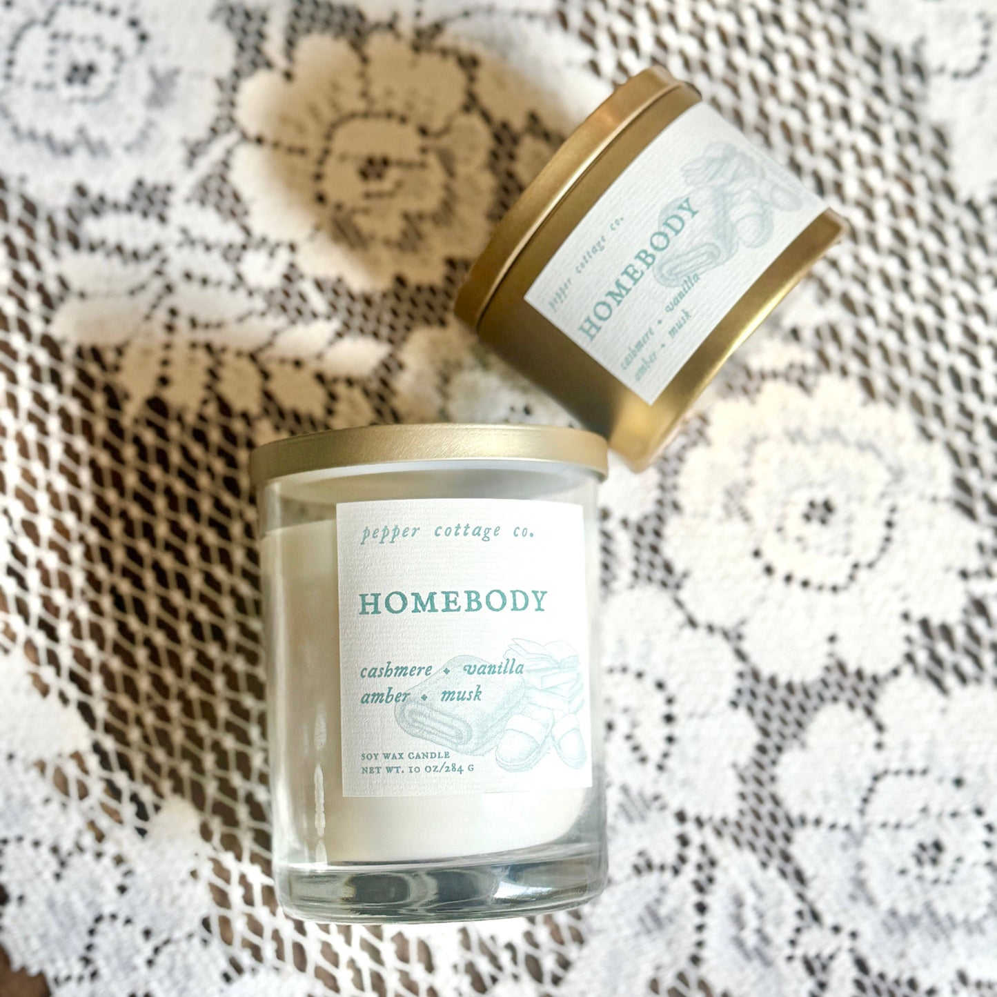 Homebody 10 oz Soy Candle Jar | Cashmere. Vanilla, Amber, Musk | Cozy Vanilla Scented Candle