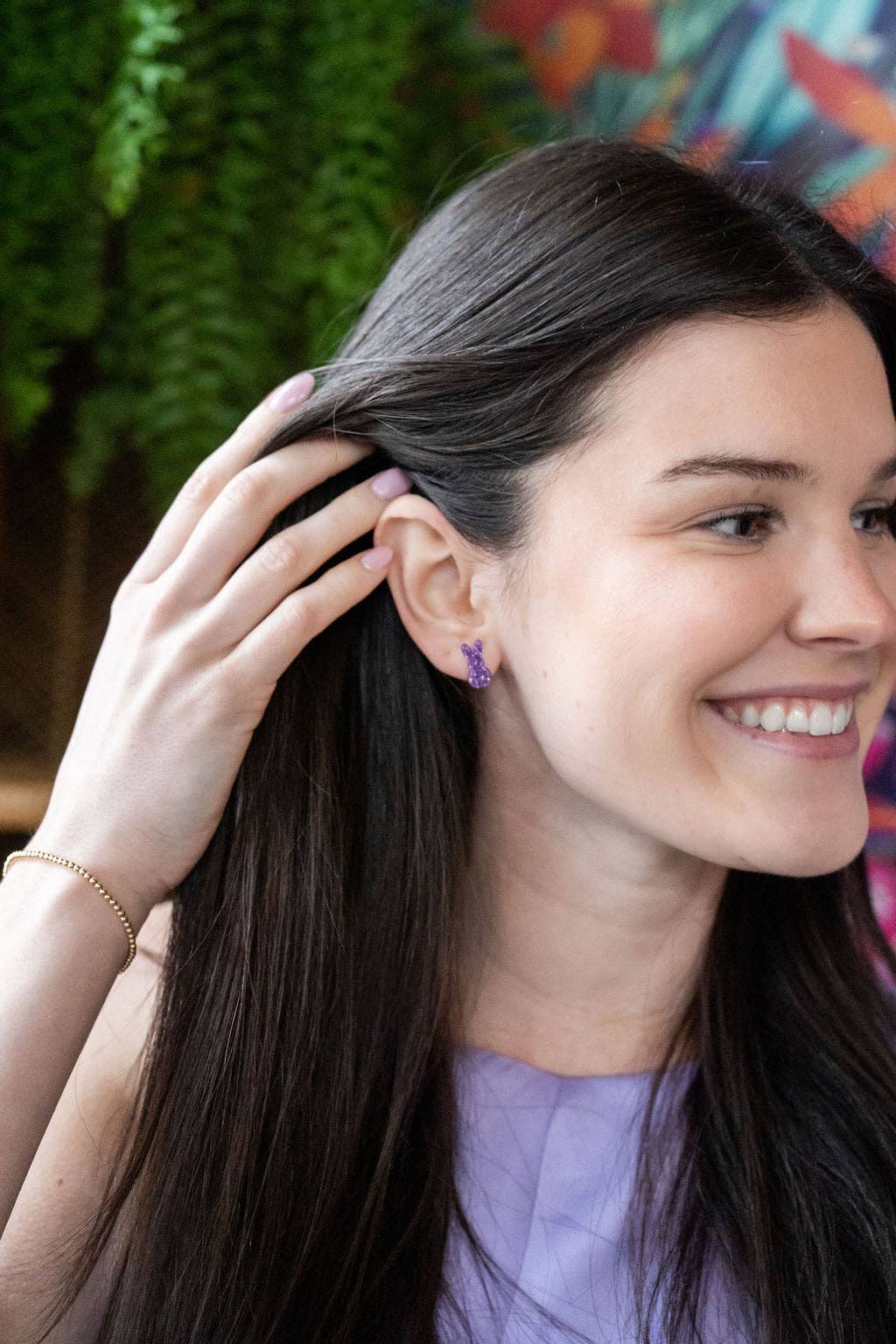 Glitter Bunny Studs - Purple // Easter, Jewelry, Earrings