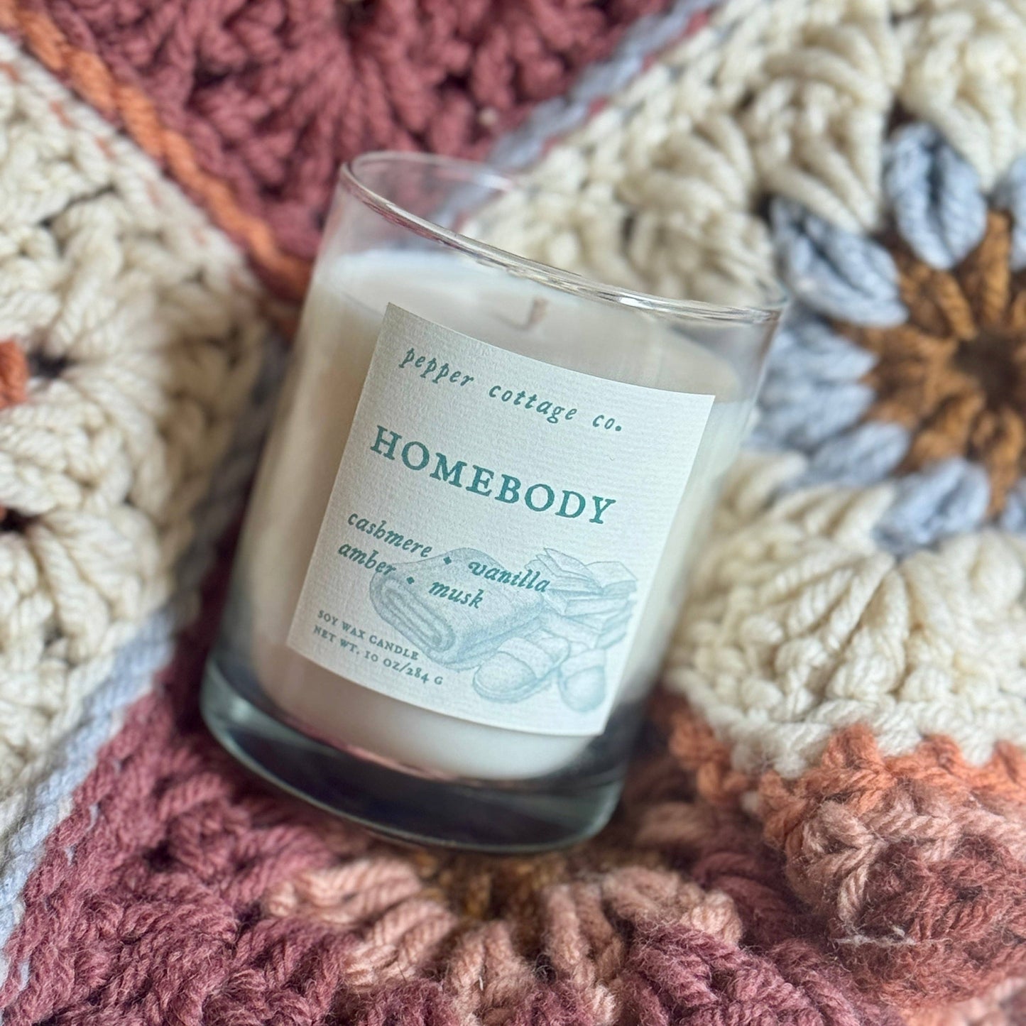 Homebody 10 oz Soy Candle Jar | Cashmere. Vanilla, Amber, Musk | Cozy Vanilla Scented Candle