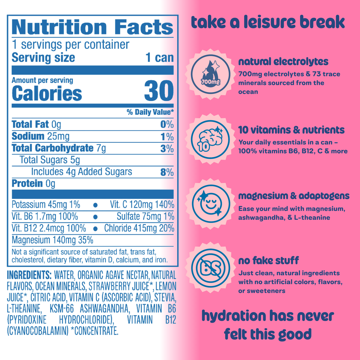 Leisure Hydration Electrolyte Strawberry Breeze (16 x 12oz)