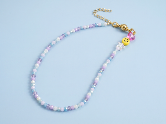 Beaded Necklace - Pastel Blue + Purple - Ella