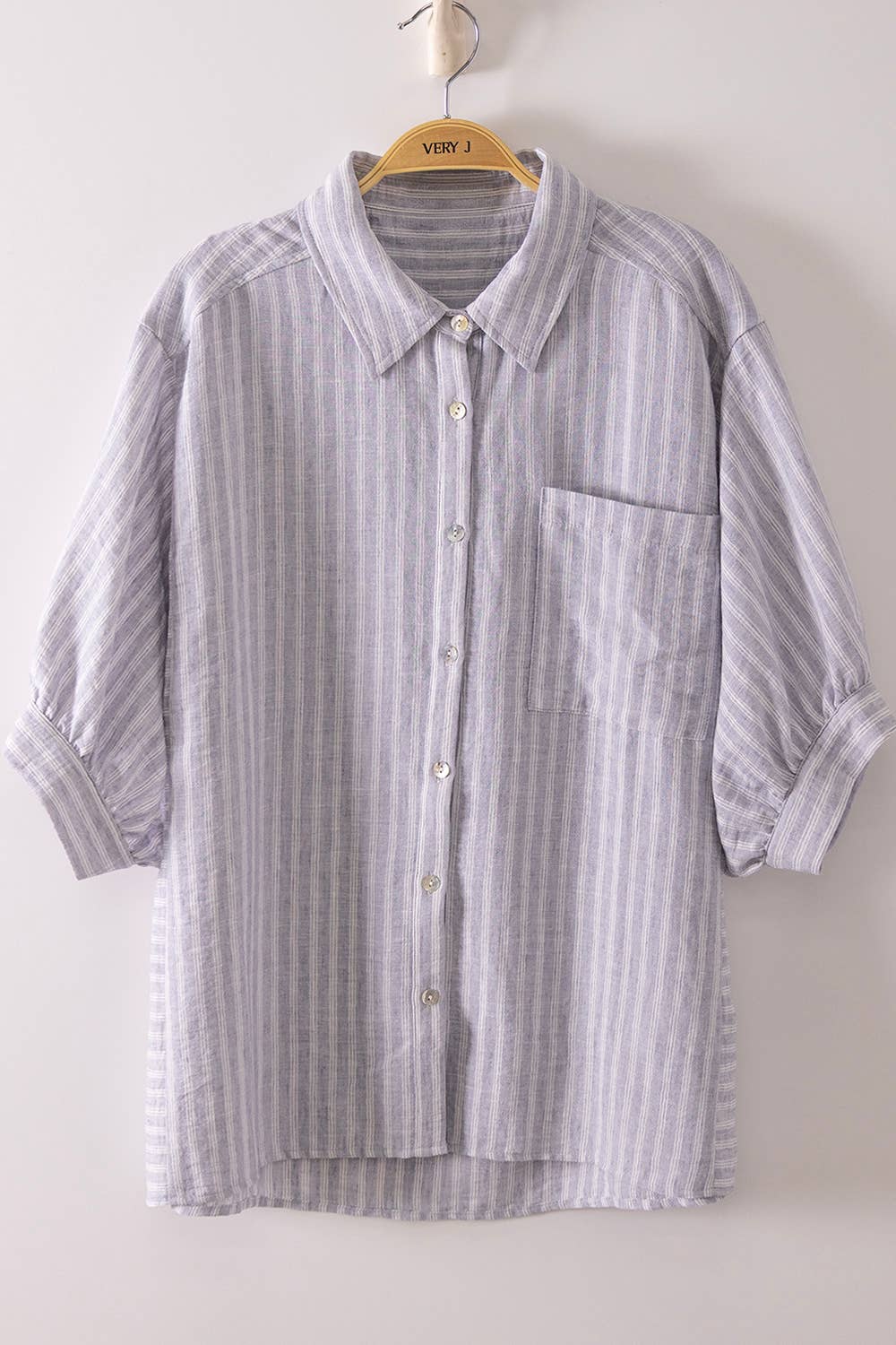 Stripe Half Puff Sleeve Shirt Top