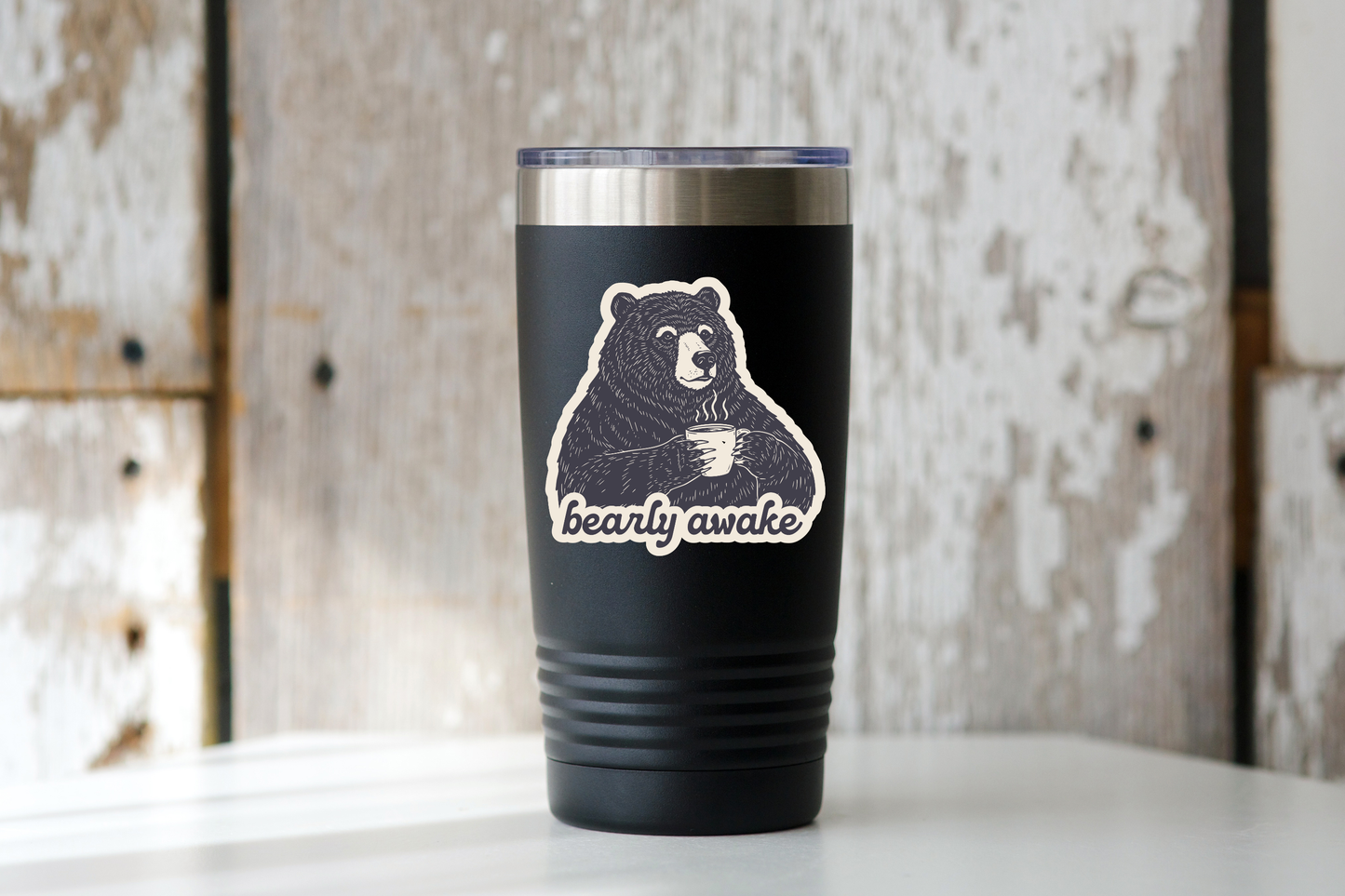 Bearly Awake Sticker - coffee, bear, good morning, cafe