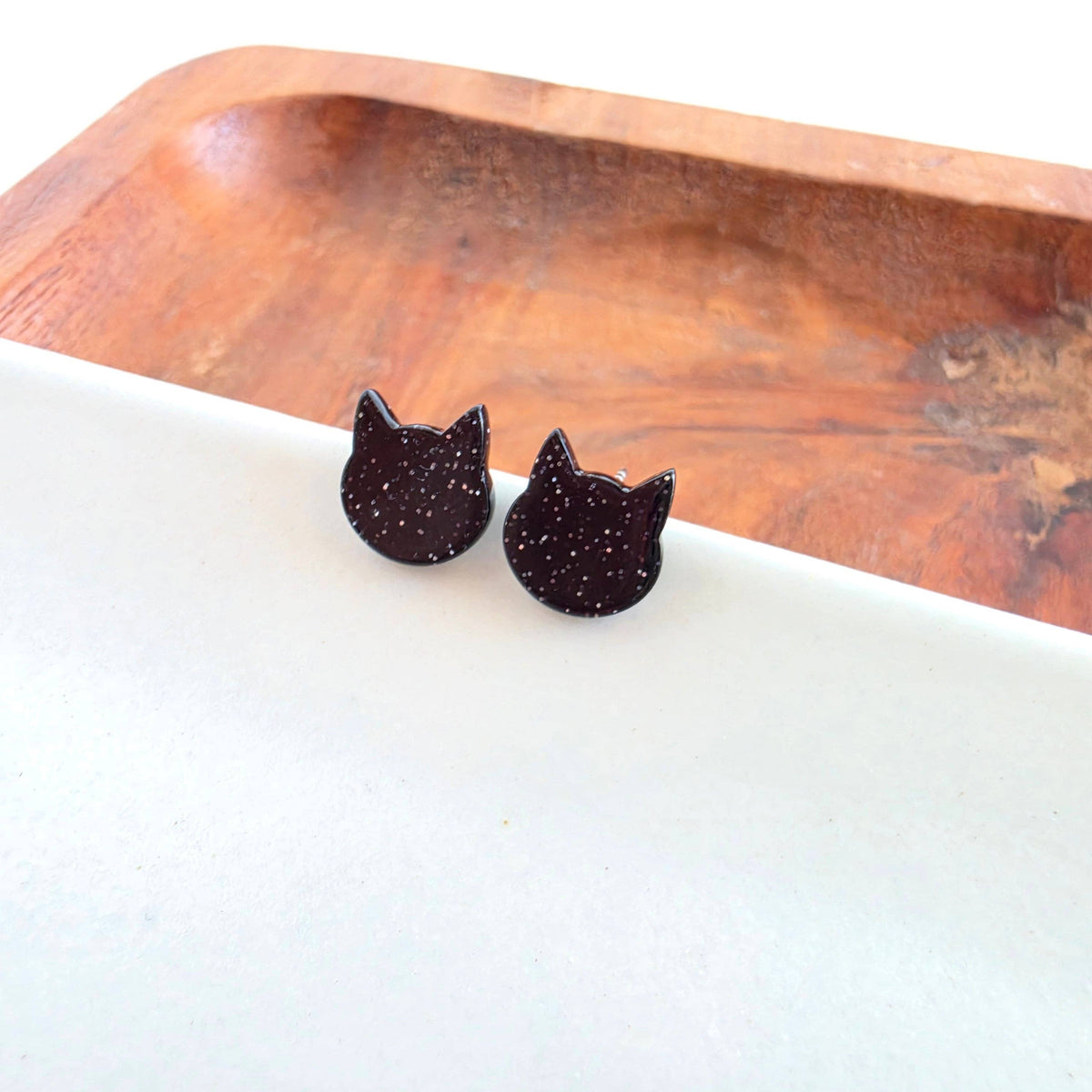 Dainty Cat Studs - Black Glitter // Halloween, Fall, Earring