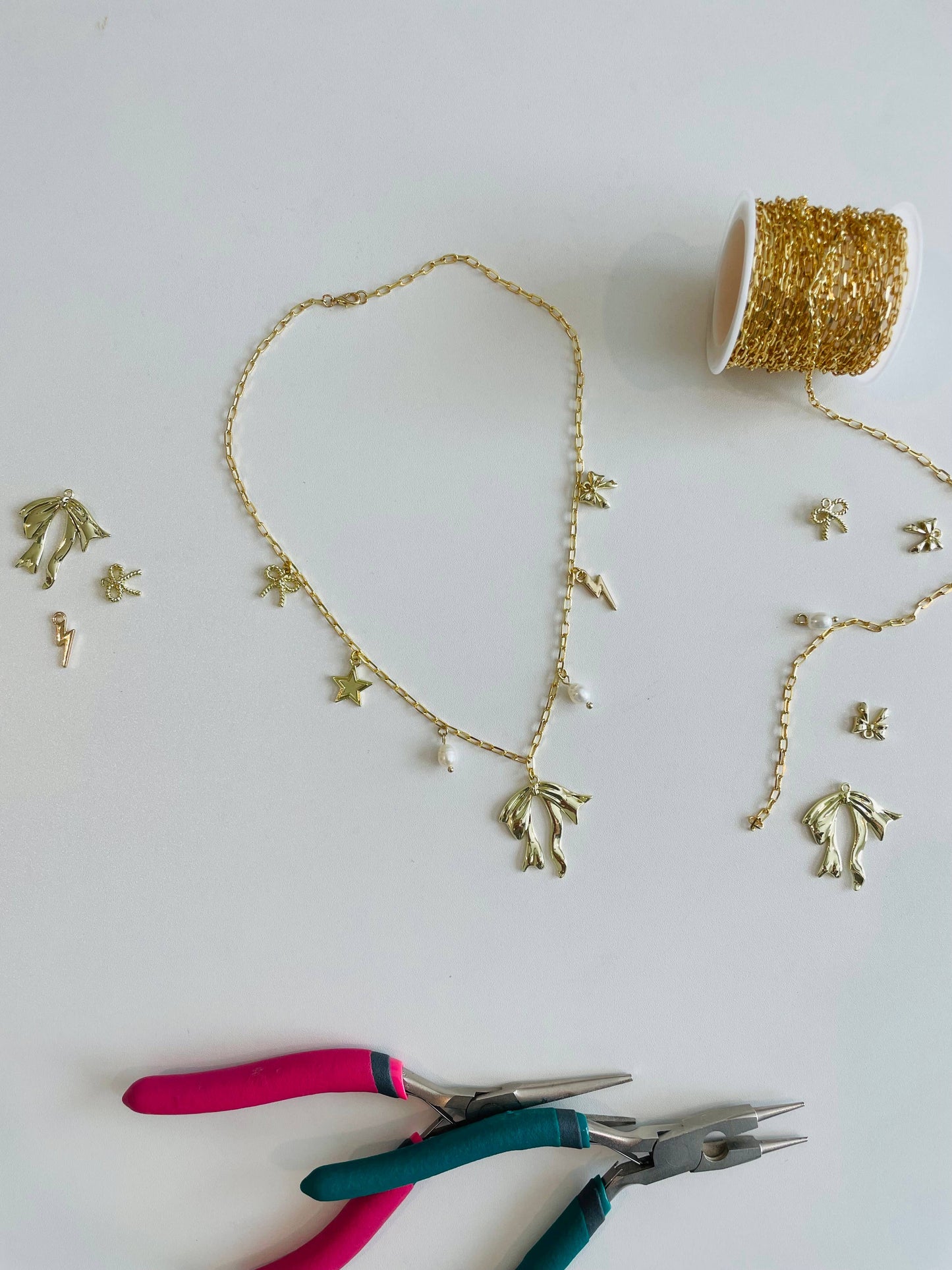 Handmade Charm Necklaces: Bows & Pearls