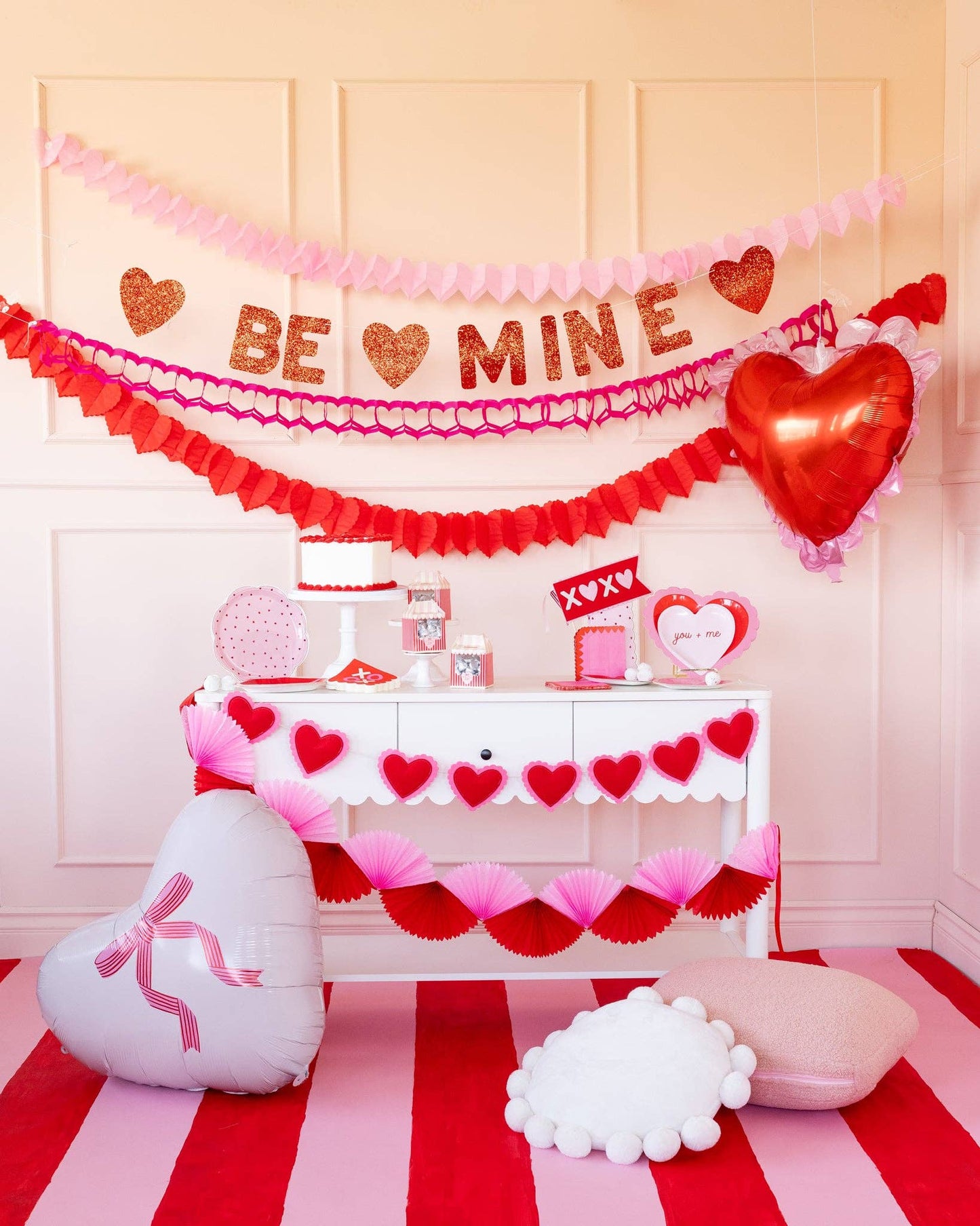 Pink and Red Double Tissue Bunting Banner