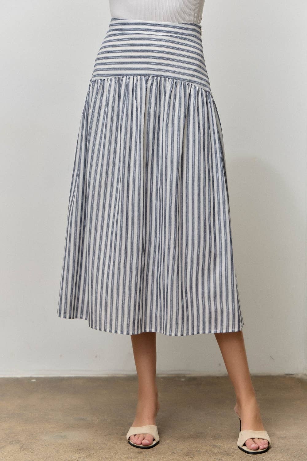 STRIPED COTTON MIDI SKIRT