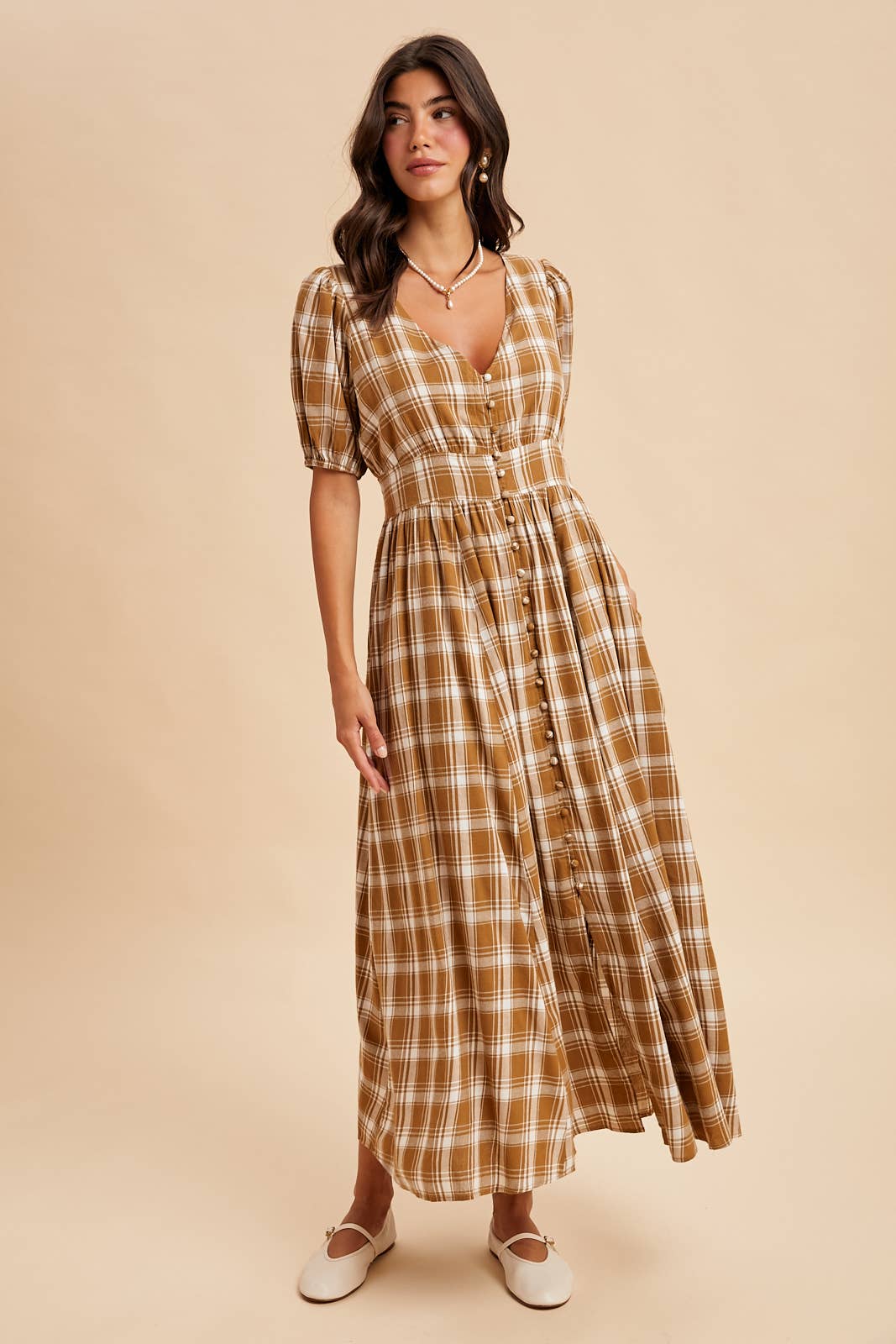 PLAID BUTTON DOWN MAXI DRESS