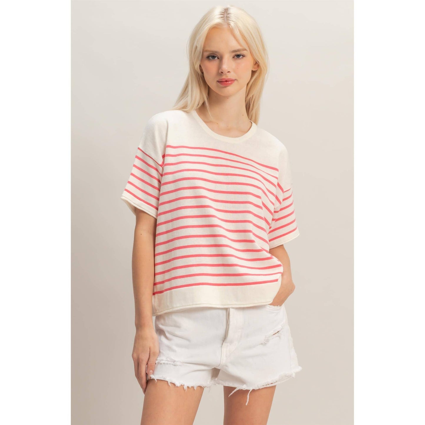 Striped Short Sleeve Knit Top