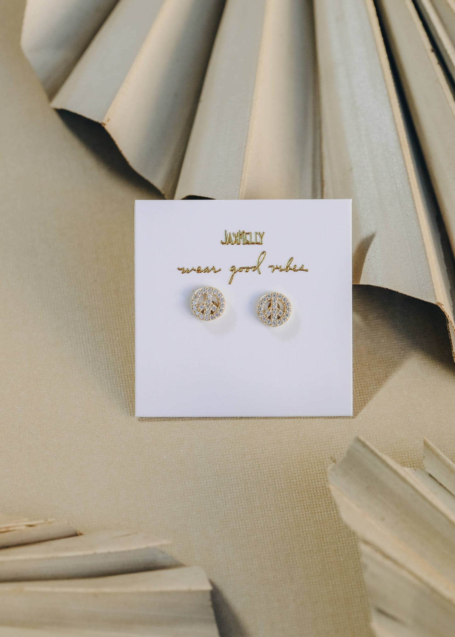 Pave Stud - Peace Sign - Gold Earrings