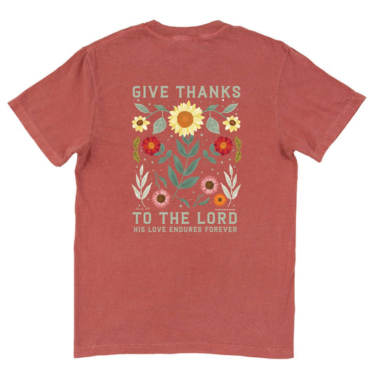 Give Thanks To The Lord Fall Flowers Tee - Crimson