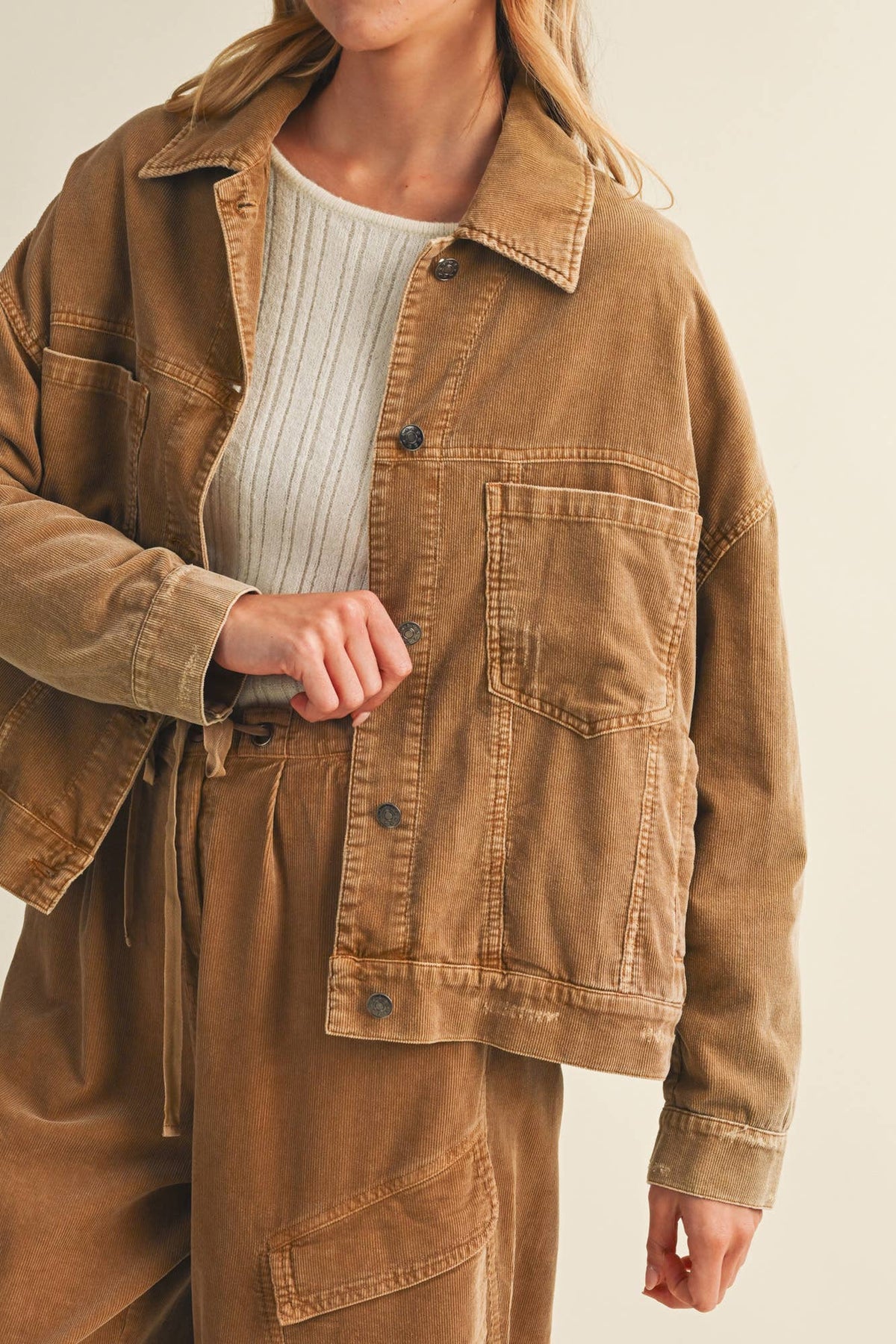 Wide-Wale Corduroy Dropped Shoulder Jacket