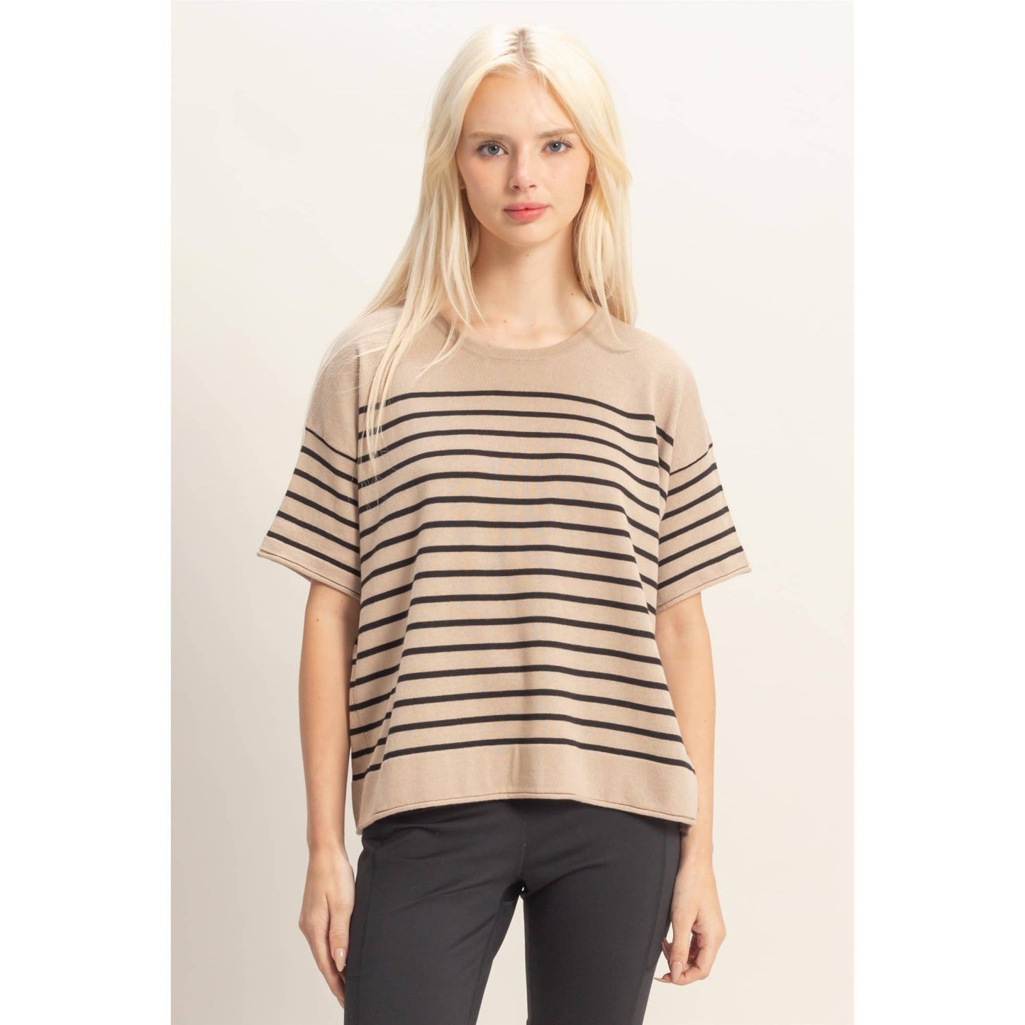 Striped Short Sleeve Knit Top