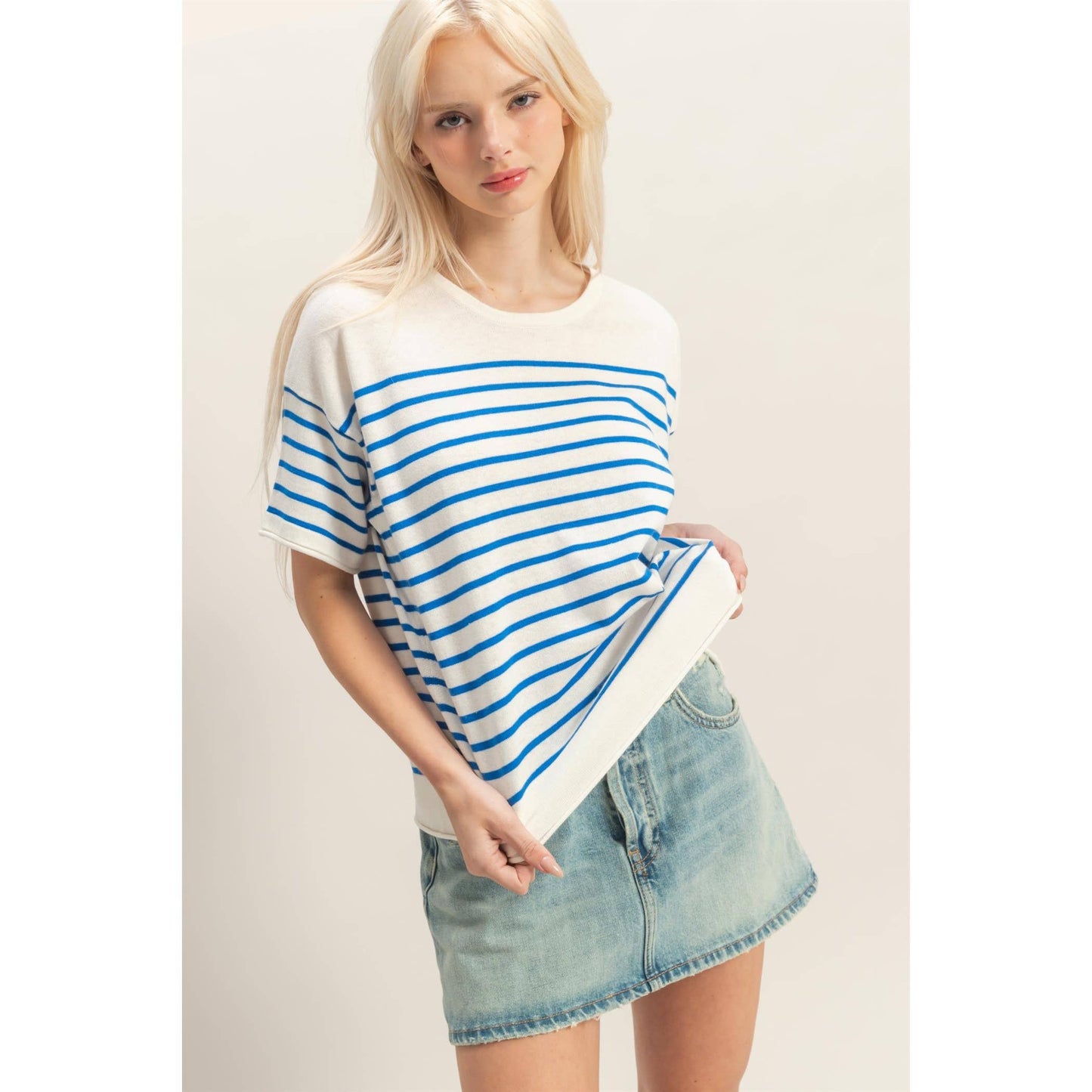 Striped Short Sleeve Knit Top