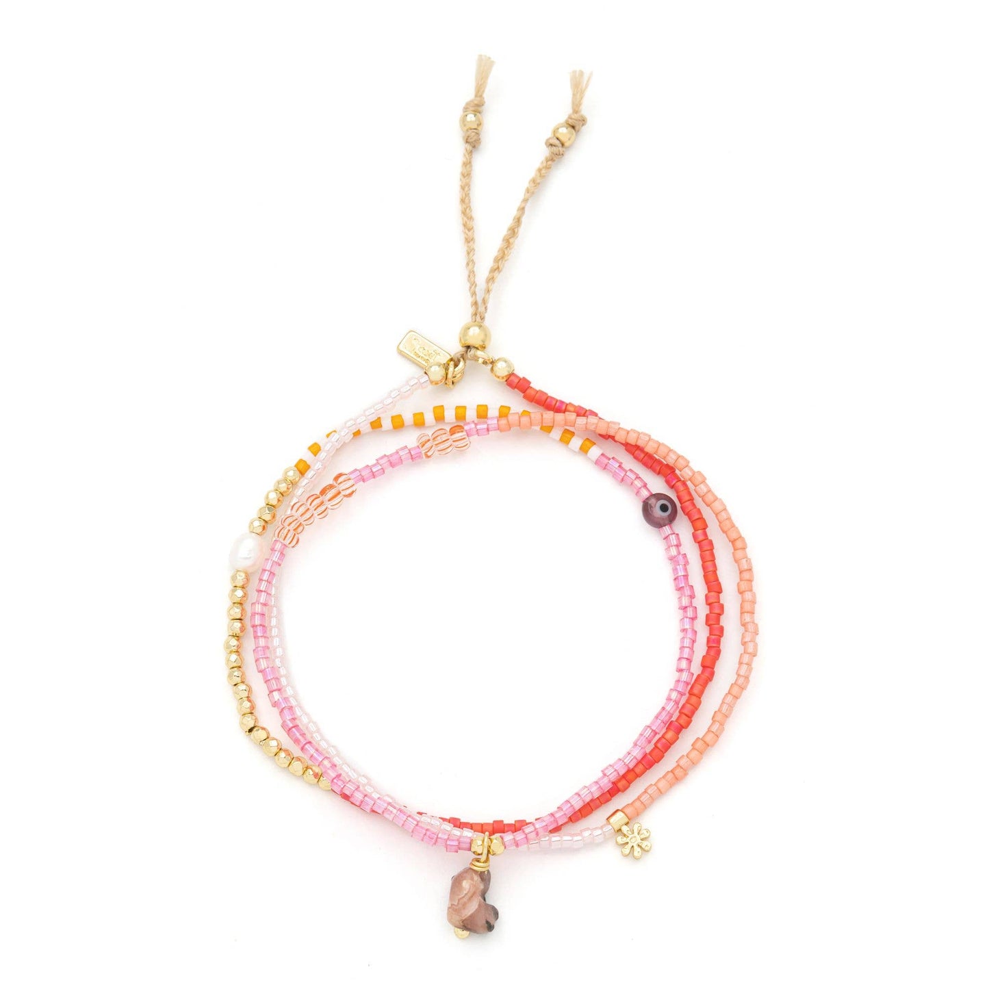 Mixed Media Wrap Bracelet/Necklace - Love/Rhodocrosite/Gold