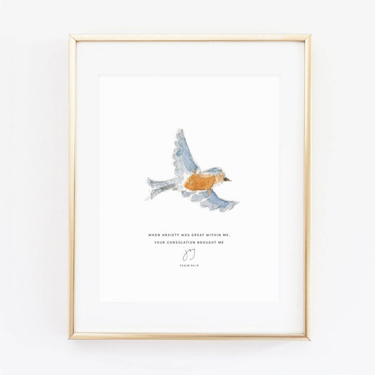 Psalm 94:19 bird scripture print