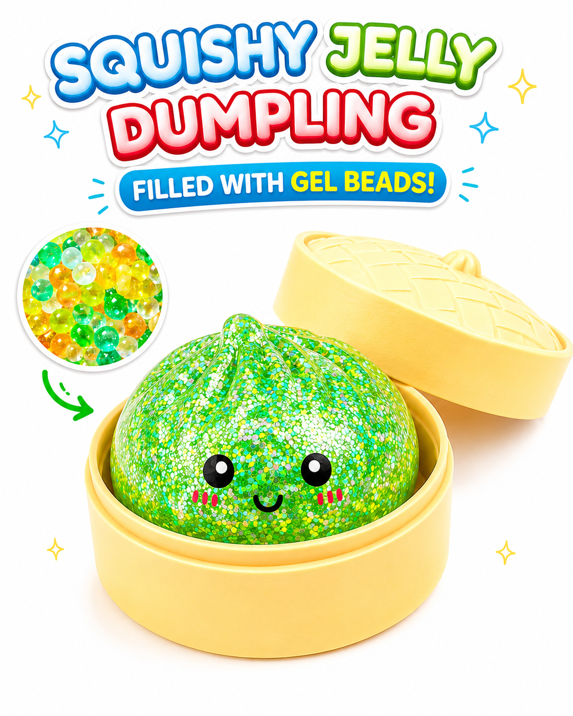Mini Glitter Gel Bead Dumpling Squishy – 12 PC Display MSDS7