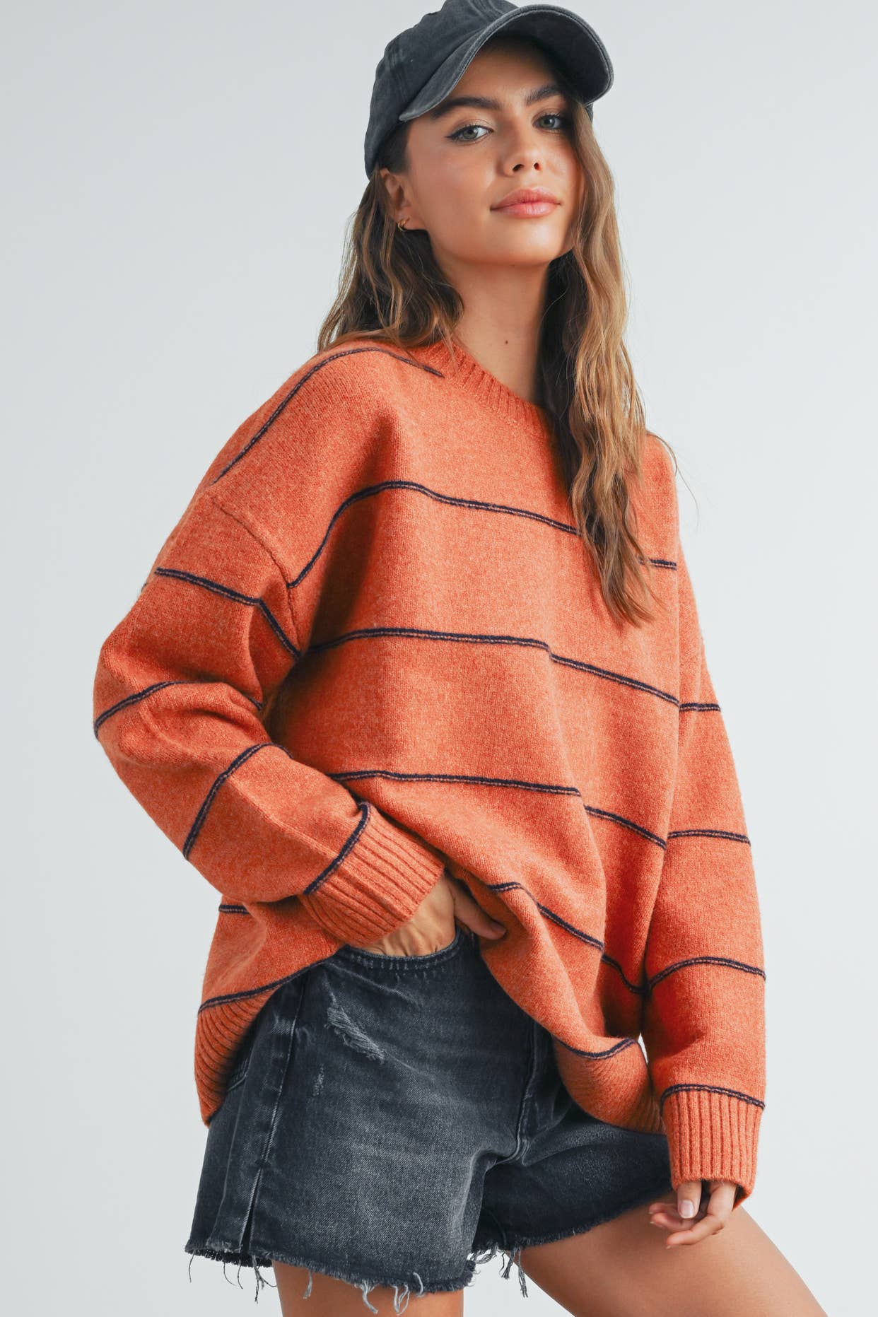 Striped Pattern Drop Shoulder Sweater