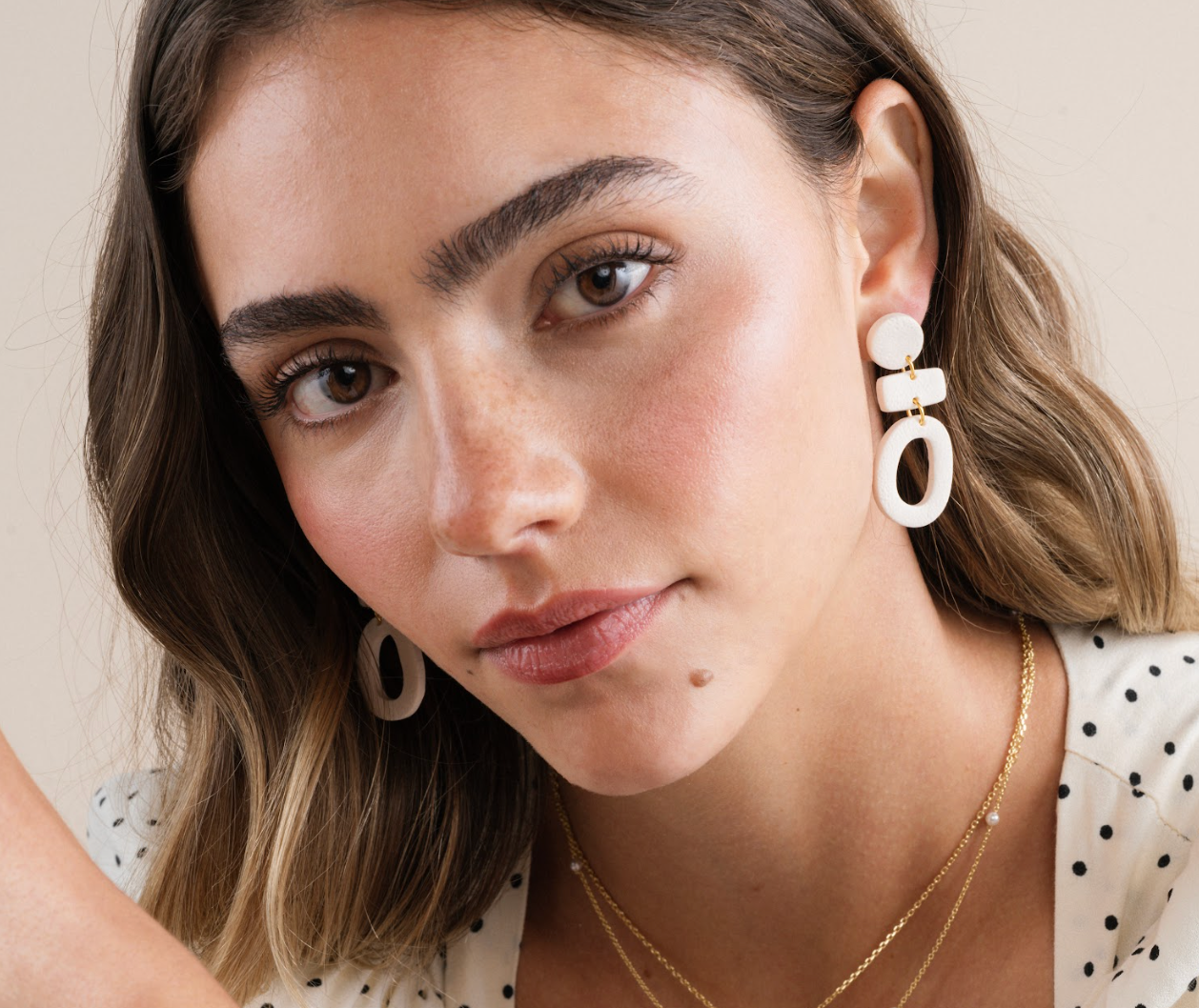 Organic Three Tier Clay Earring - Oat Milk