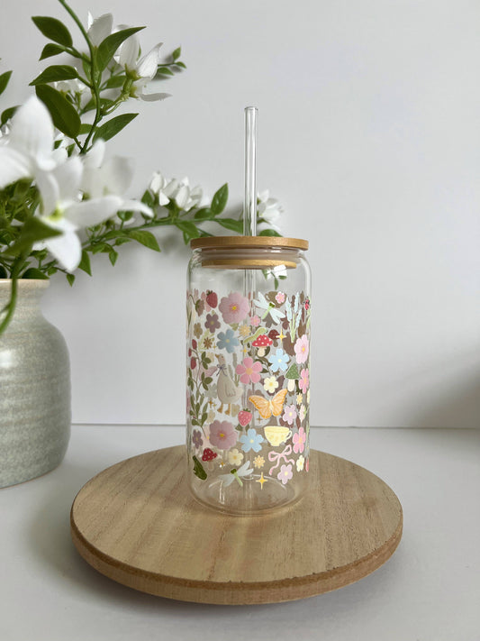 Cottage Core Garden Iced Coffee Glass