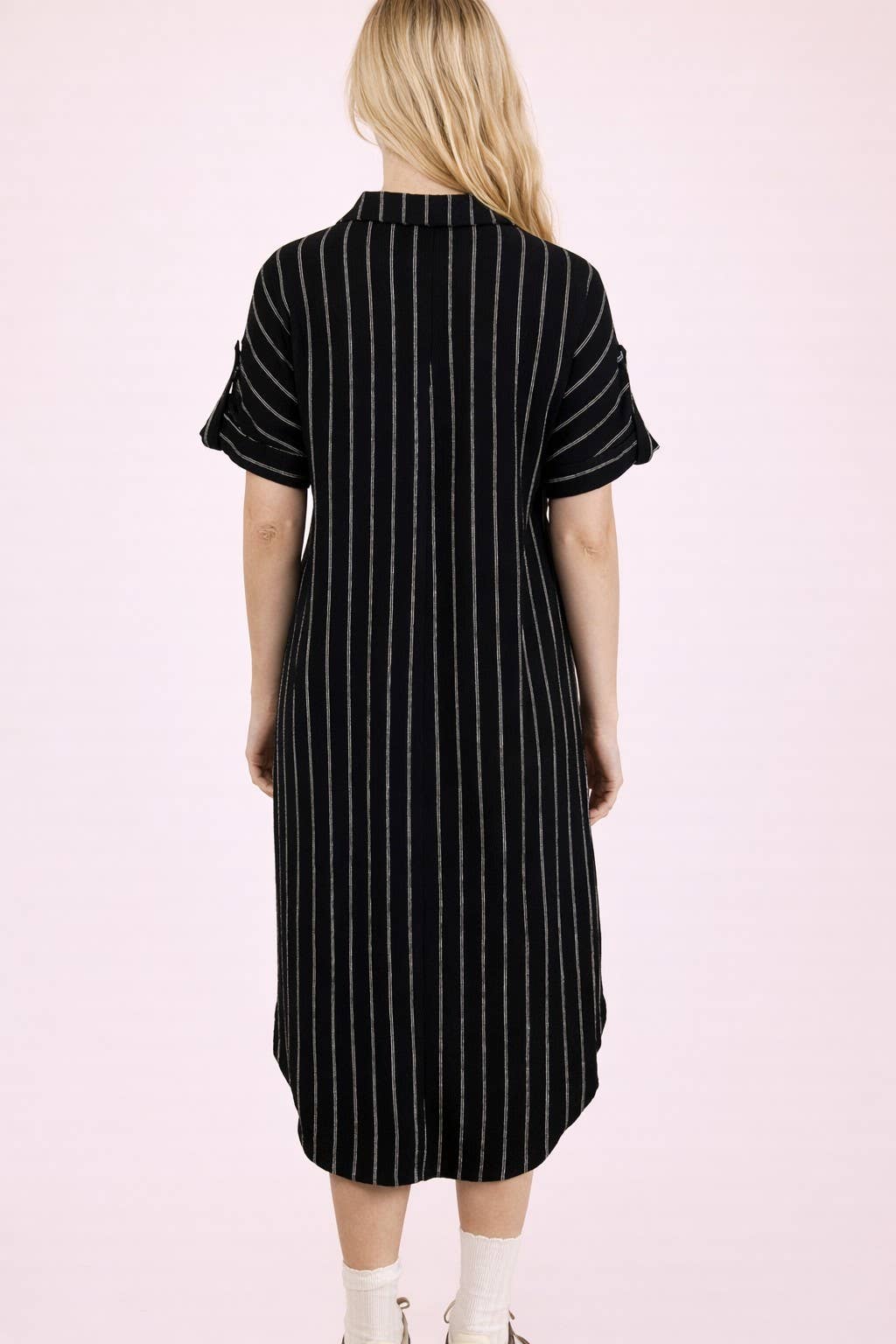 Striped Linen Midi Button Down Shirt Dress