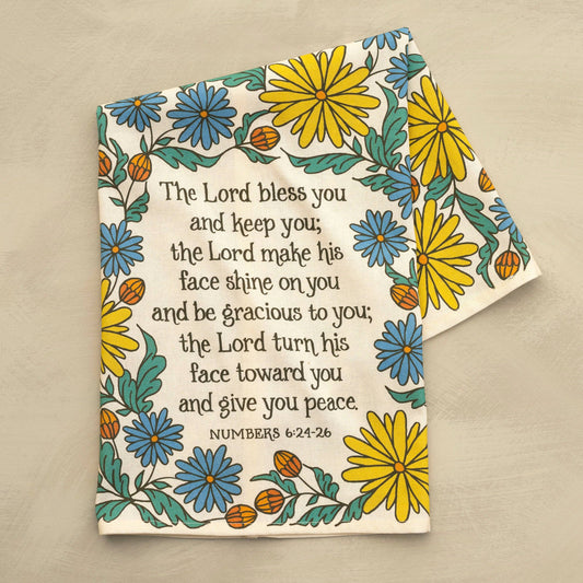 The Blessing Scripture Tea Towel - Full Color NIV - Yellow Floral