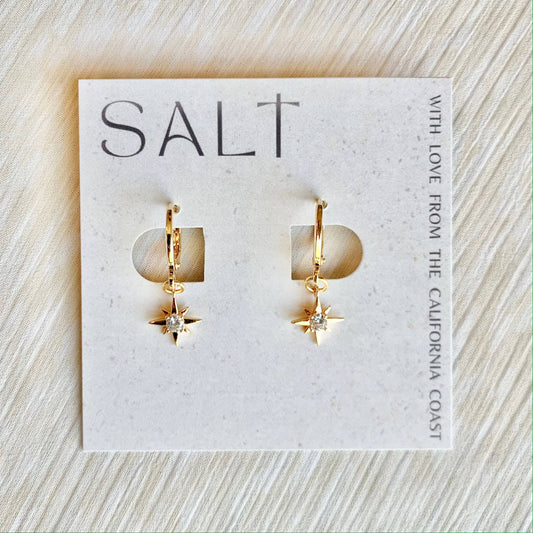 STARBURST HUGGIE HOOPS | gold | star charm earrings