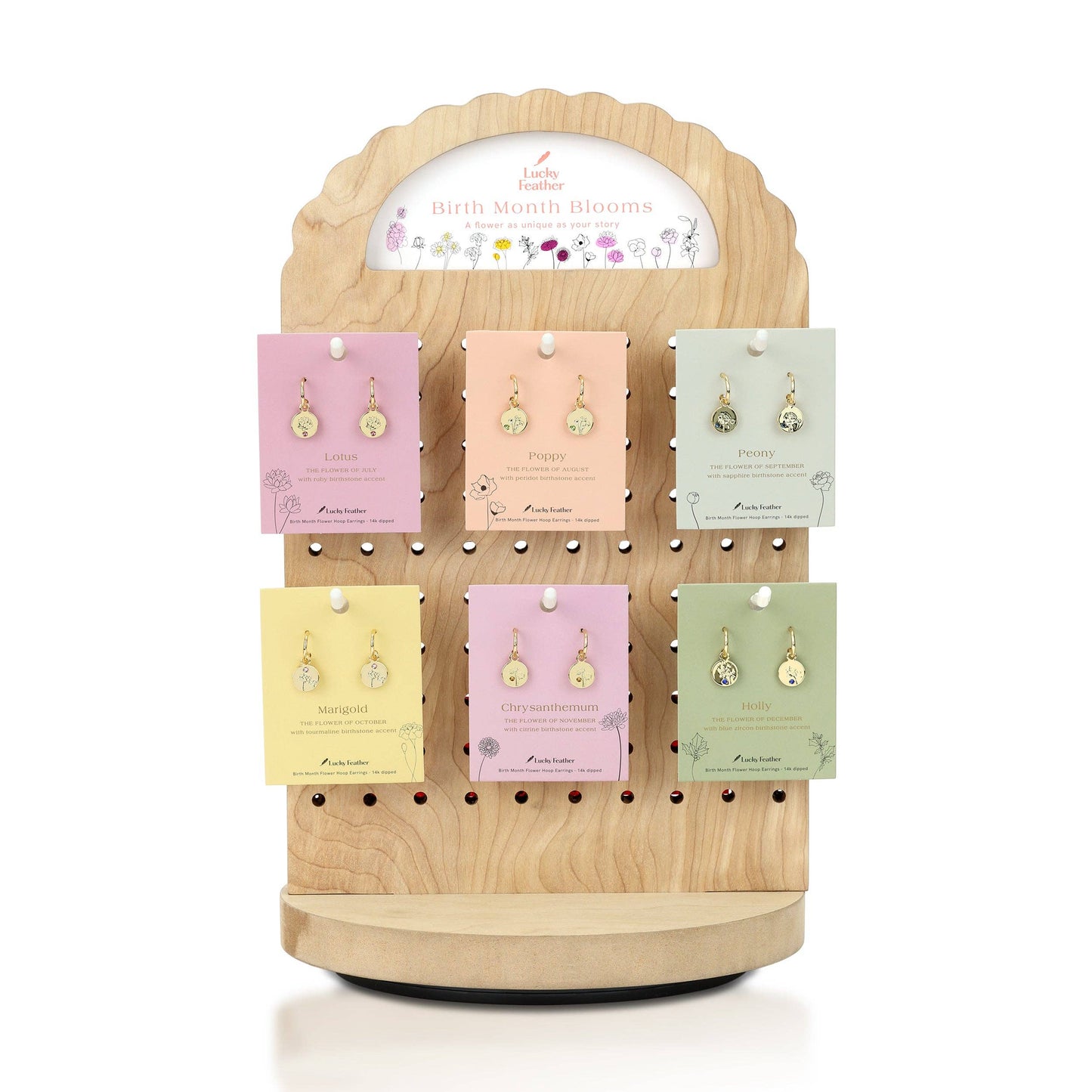Birth Month Flower Earrings Bundle - Includes 4 each style (48 pc) + Display