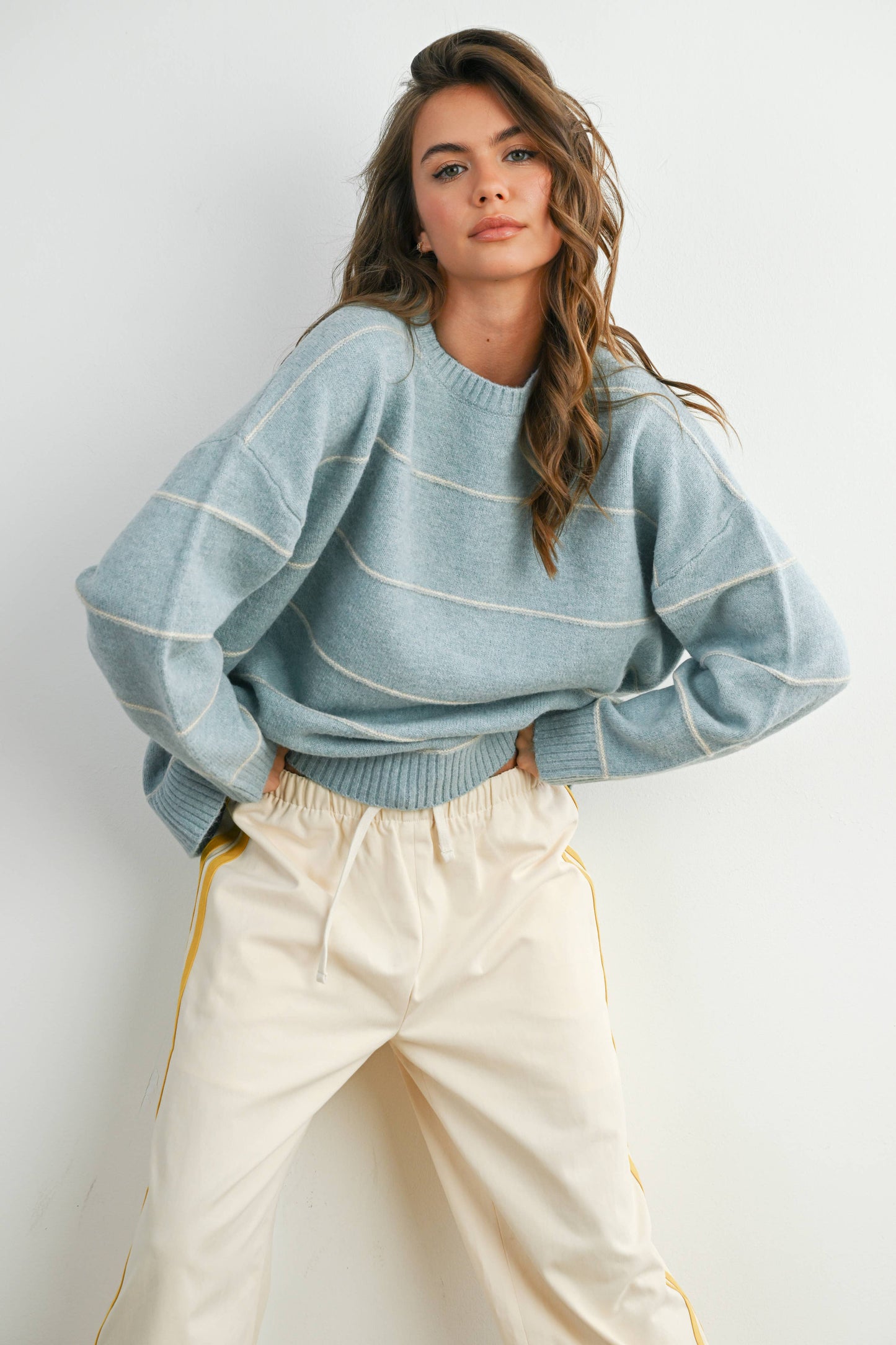 Striped Pattern Drop Shoulder Sweater