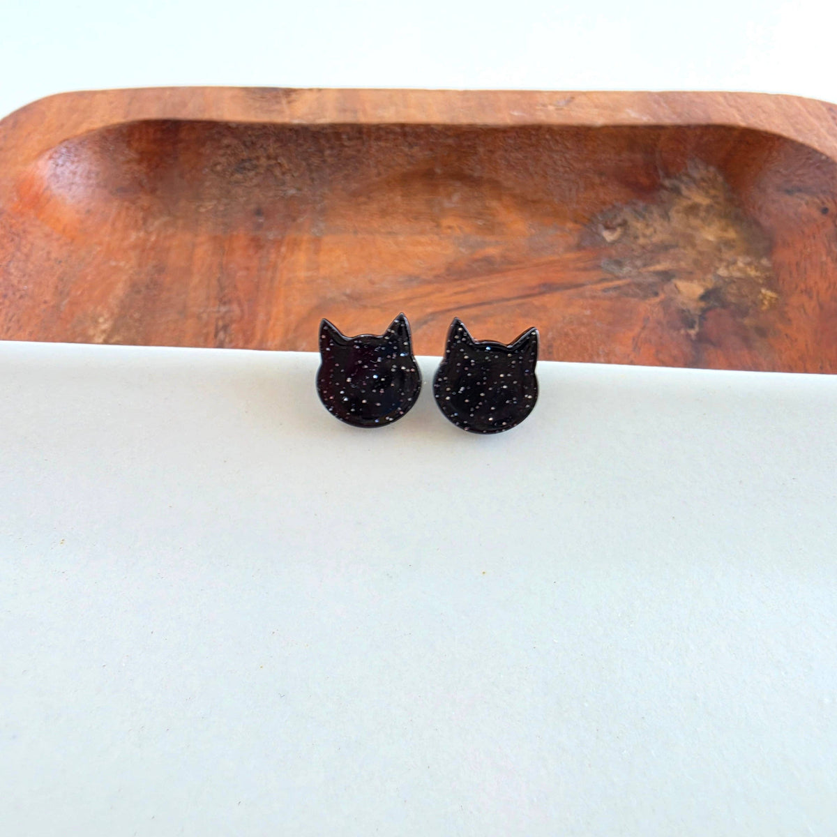 Dainty Cat Studs - Black Glitter // Halloween, Fall, Earring