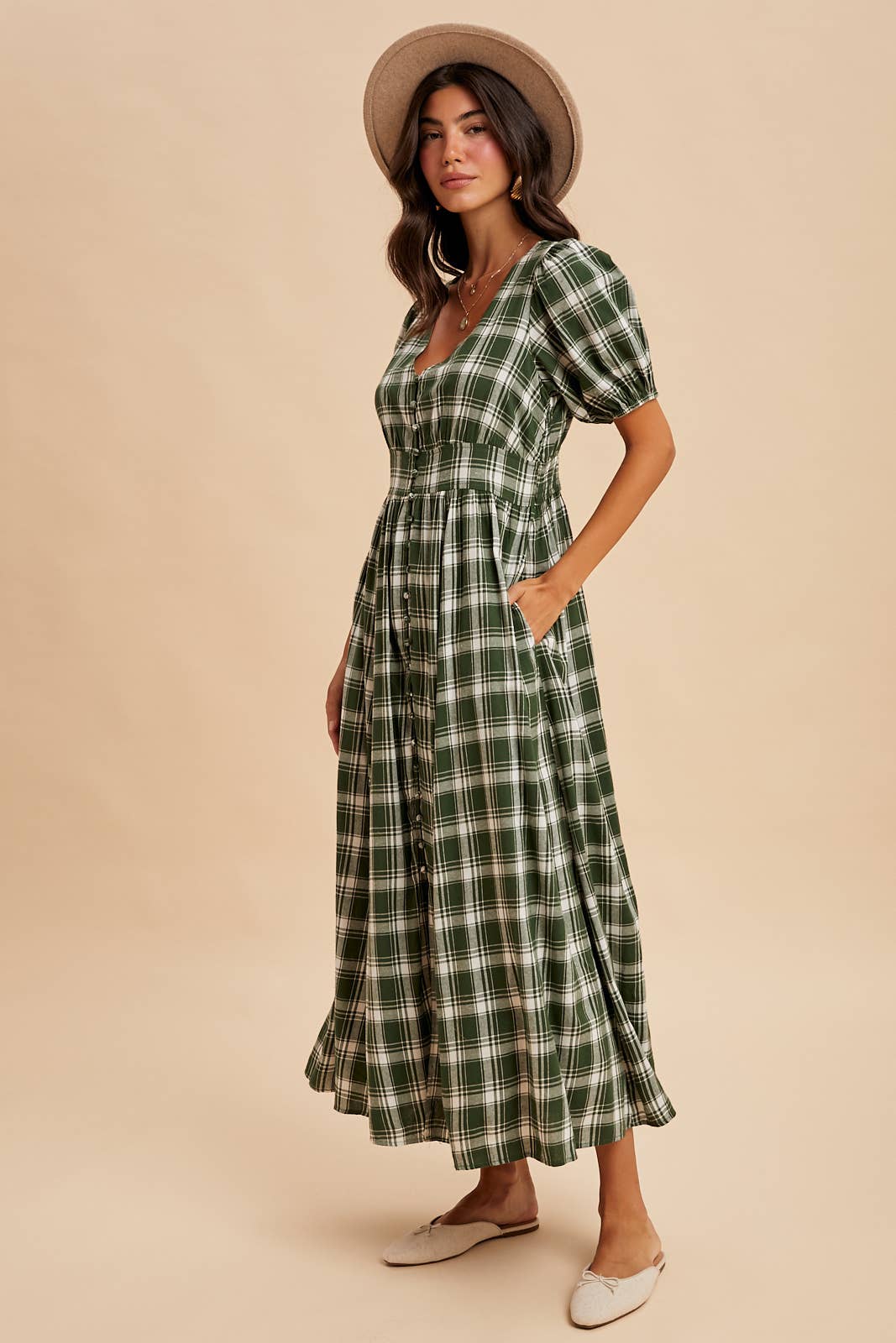PLAID BUTTON DOWN MAXI DRESS