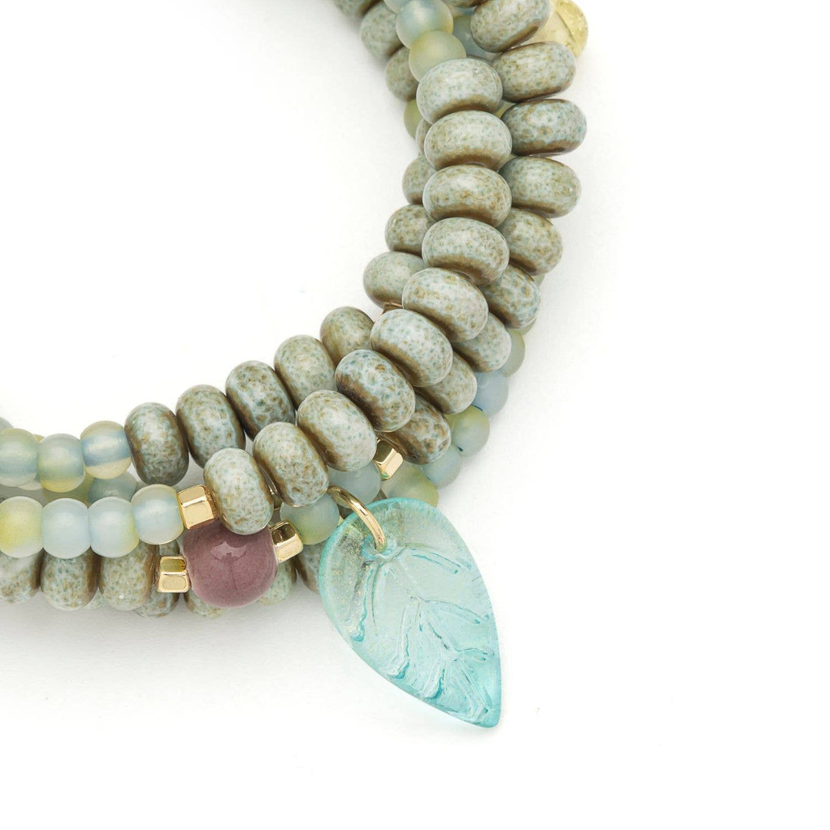 Ceramic Bead Wrap Bracelet/Necklace - Renewal/Leaf